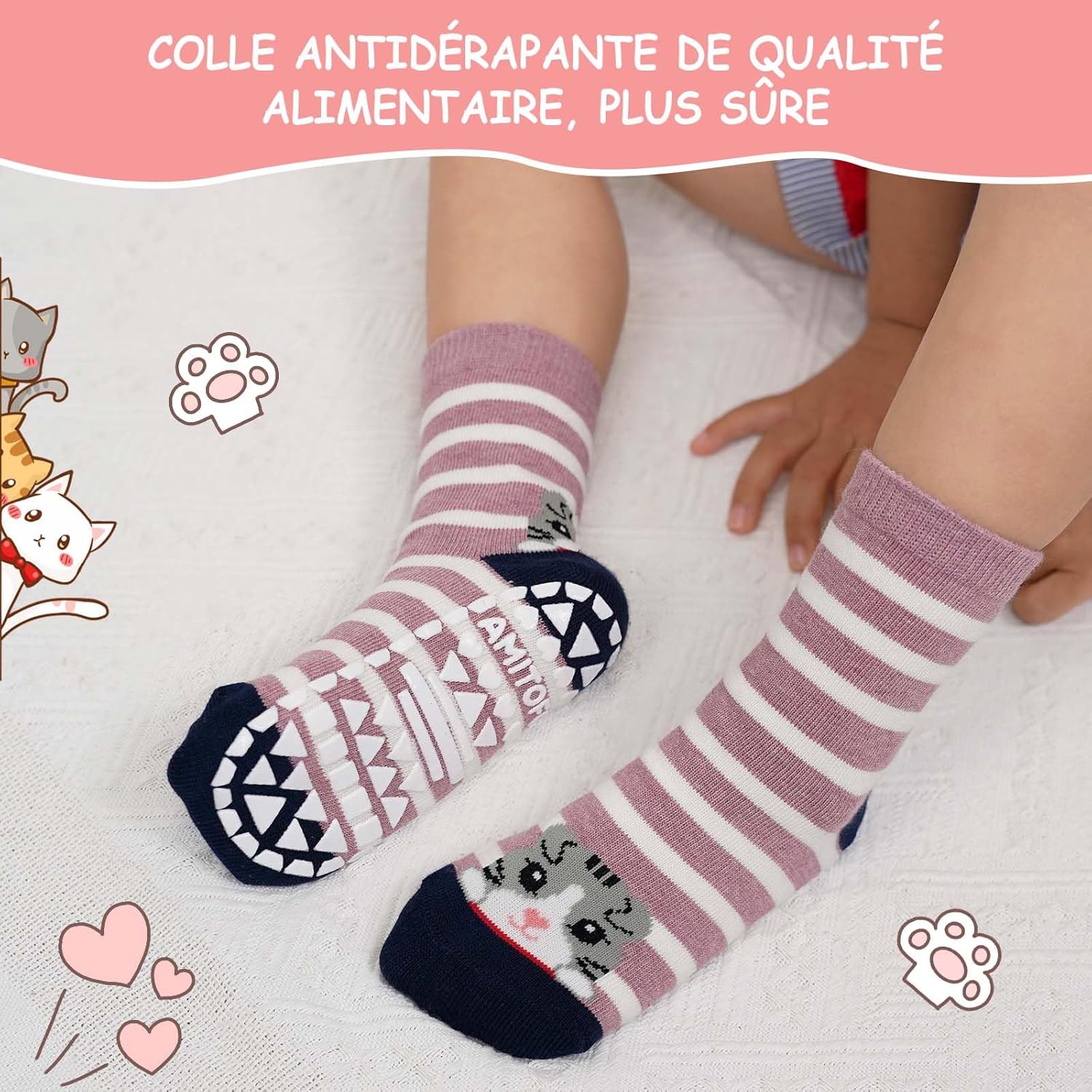 Thumbnail 3 de ZFSOCK Chaussettes Antidérapantes Enfant Filles 5 Paires