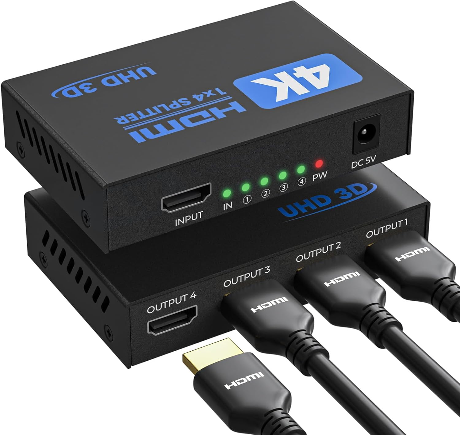 4K HDMI Splitter 1×4 (1 In 4 Out) mit EDID, HDCP, HDR, 3D – Duplikator für PC, Laptop, TV & Projektor