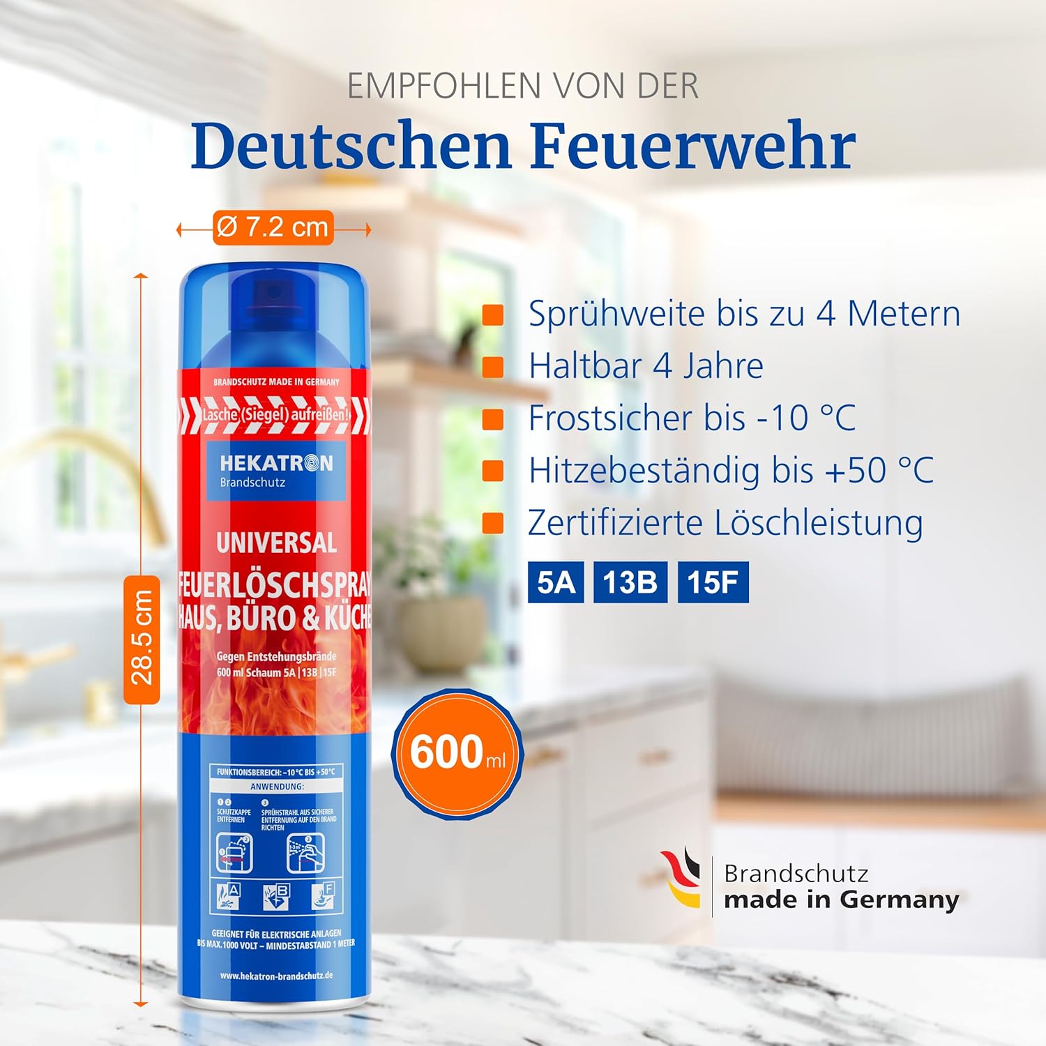 Detalle de Hekatron Feuerlöschspray 600 ml – Hochwirksames Schaumlöschmittel mit Micro-Fog-Technologie