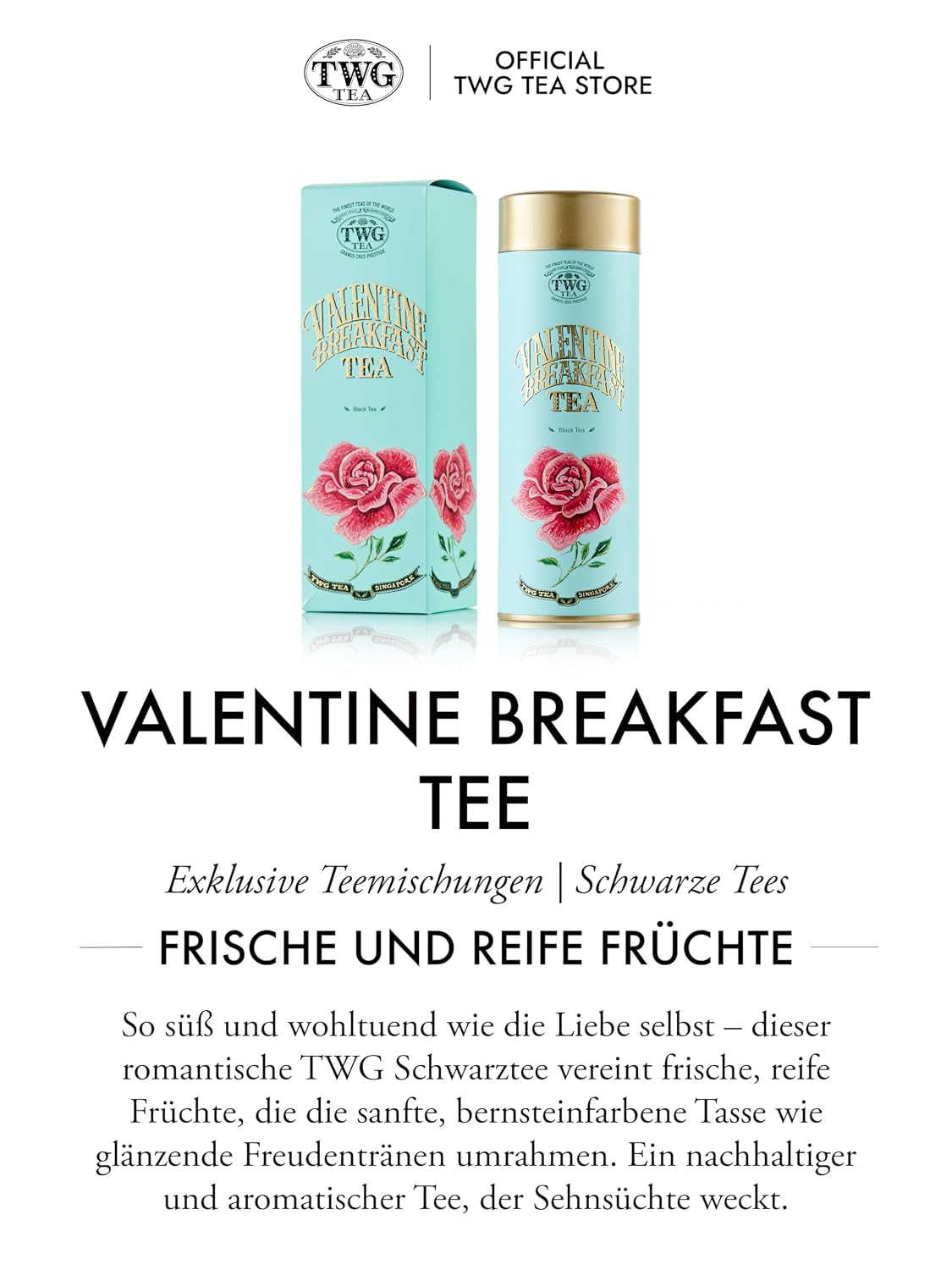Detalle de TWG Tea Valentine Breakfast Tea – Schwarzer Tee mit Zuckerperlen & Beeren, Haute Couture Dose, 100 g Geschenkset