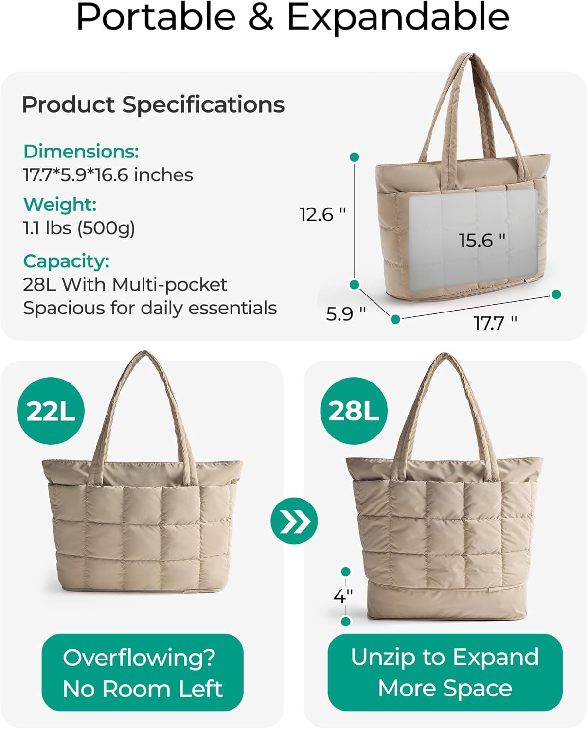 Thumbnail 2 de bagsmart Expandable Laptop Tote Bag Large capacity