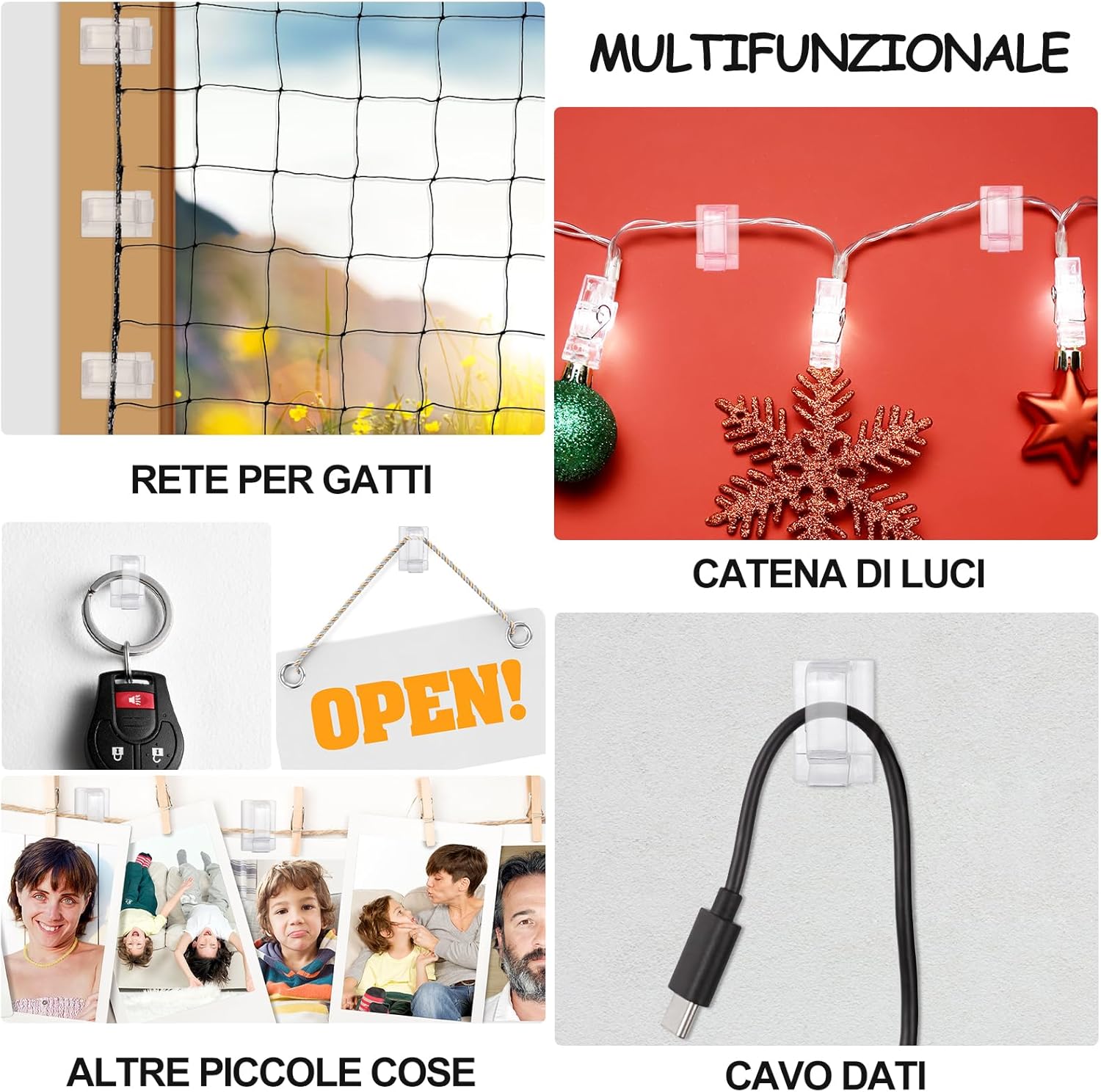 Thumbnail 3 de ThomP set da 50 ganci adesivi e colla in silicone (trasparenti) per rete anti-gatti senza foratura