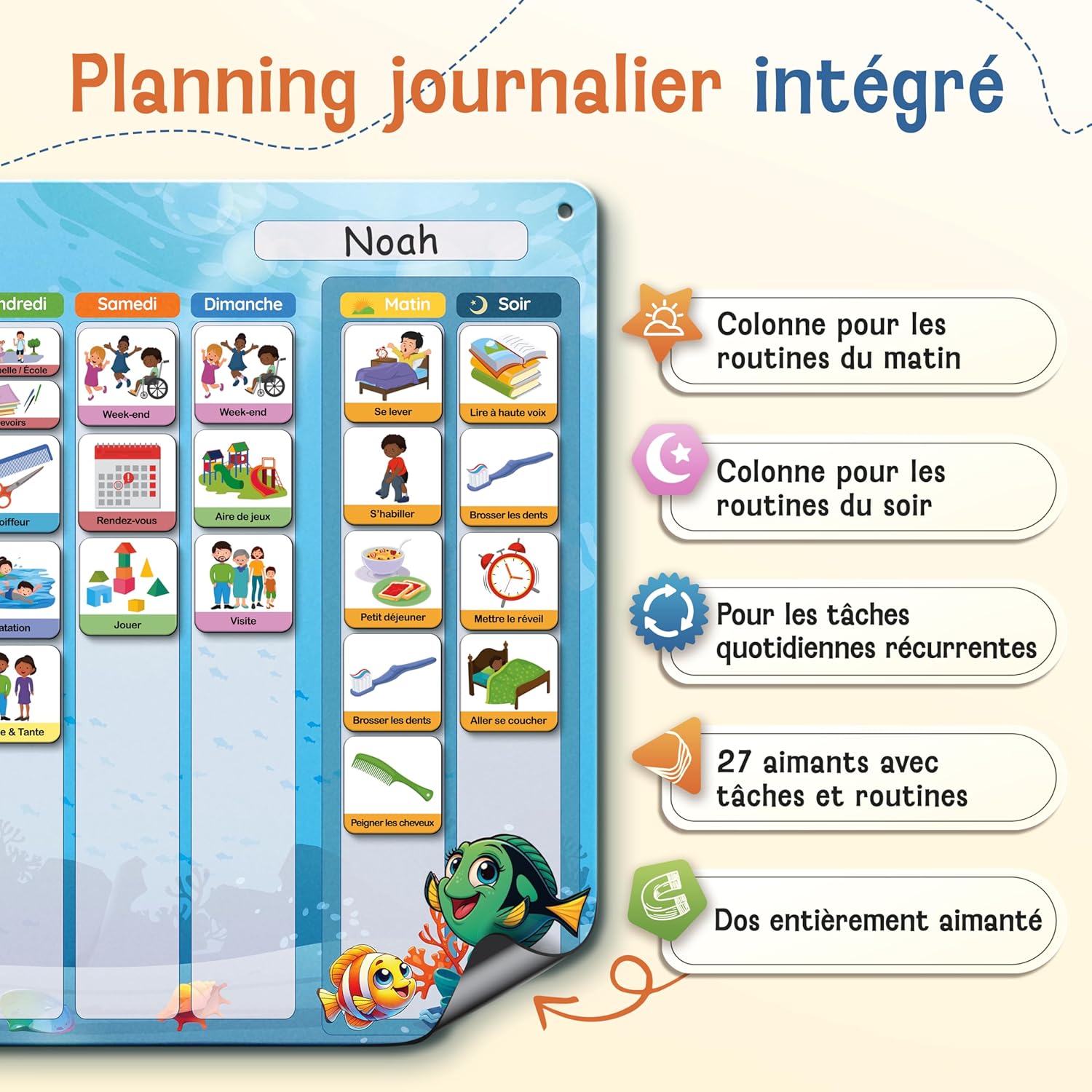 Thumbnail 2 de LIKARTO 2-en-1 Tableau Enfant – Semainier & Routine avec 188 Aimants