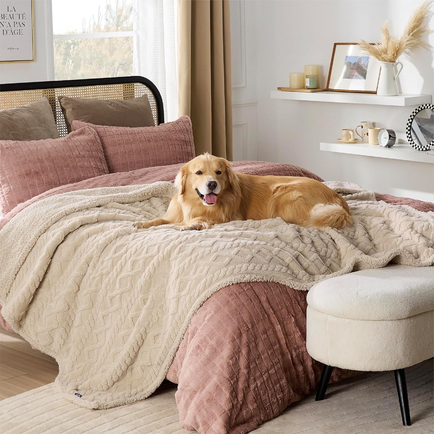 Thumbnail 5 de LE SURE Washable Dog Blanket Twin (152x203cm) Waterproof Cream – Bed, Sofa & Couch Throw Protector