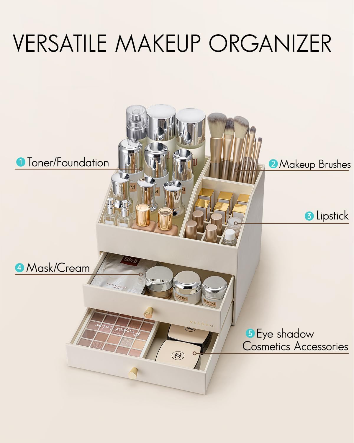 Thumbnail 6 de Vlando Makeup Organiser 2-drawer cosmetic storage
