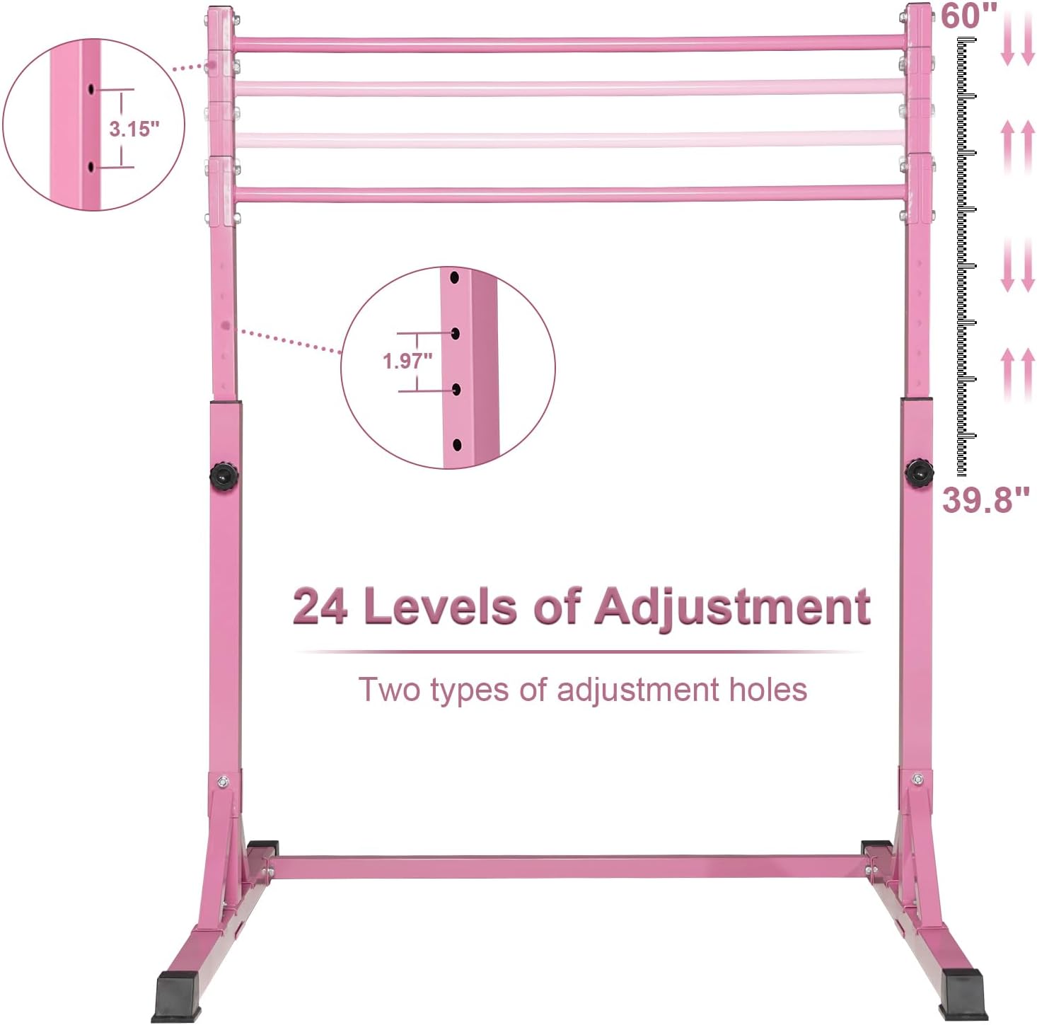 Detalle de Bongkim Kids’ Adjustable Gymnastics Bar with Steel Frame and Fibreglass Rail