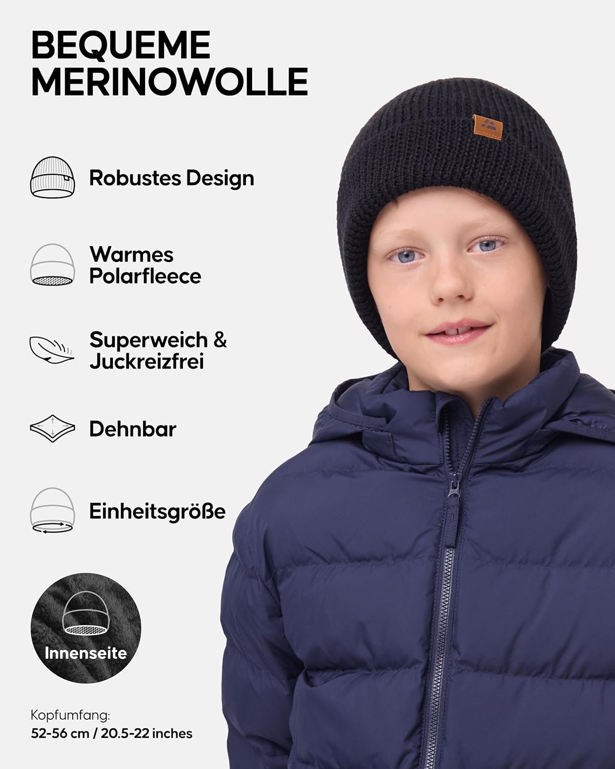 Thumbnail 1 de DANISH ENDURANCE Merino Kindermütze mit Fleece Beanie Kinder