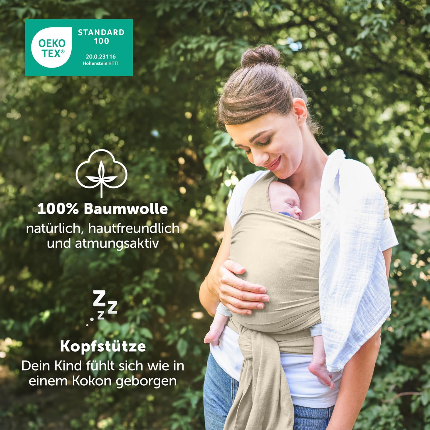 Thumbnail 2 de Laleni Tragetuch Baby – Neugeboren bis 15 kg, 100% Baumwolle, OEKO-TEX, 5,10 m Beige