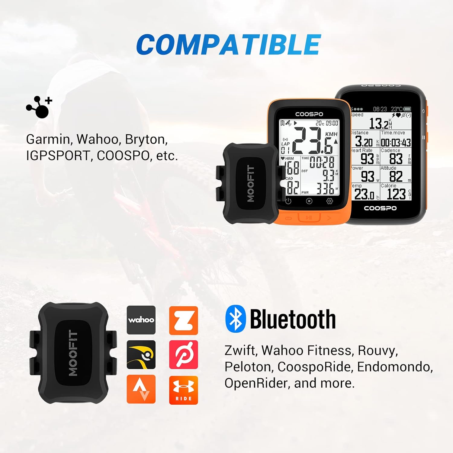 Detalle 2 de moofit CS9 sensore cadenza/velocità Bluetooth ANT+ IP67