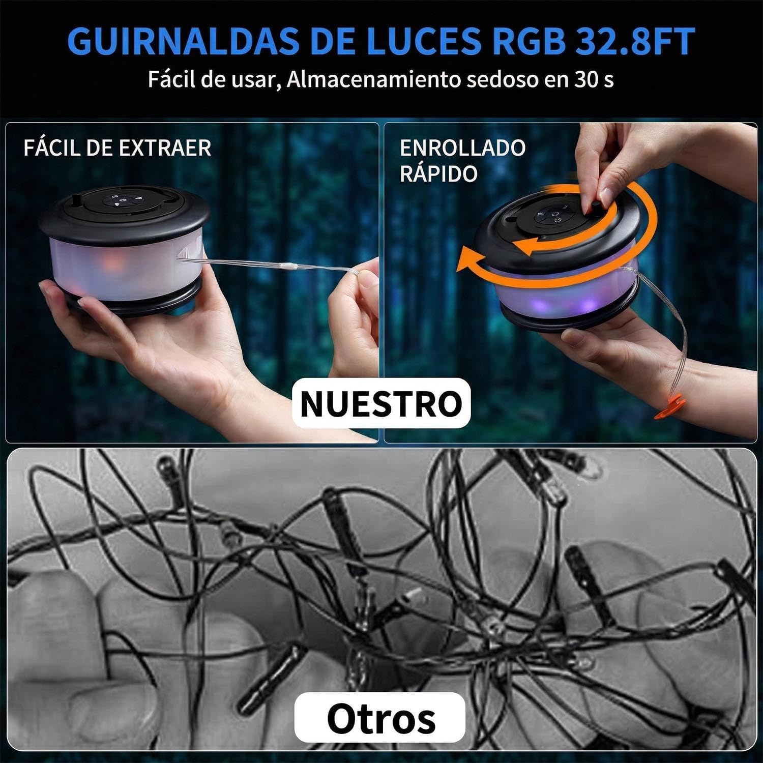 Detalle 2 de Zocelight L26-Black 2-in-1 Camping String Lights, 19 Modes, Black