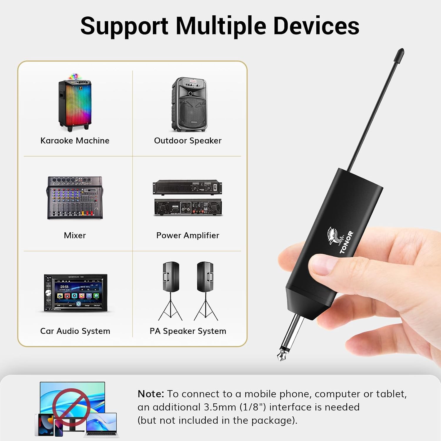 Detalle 1 de TONOR TW632 UHF Wireless Microphone System with 2 Headsets and Lapel Mics