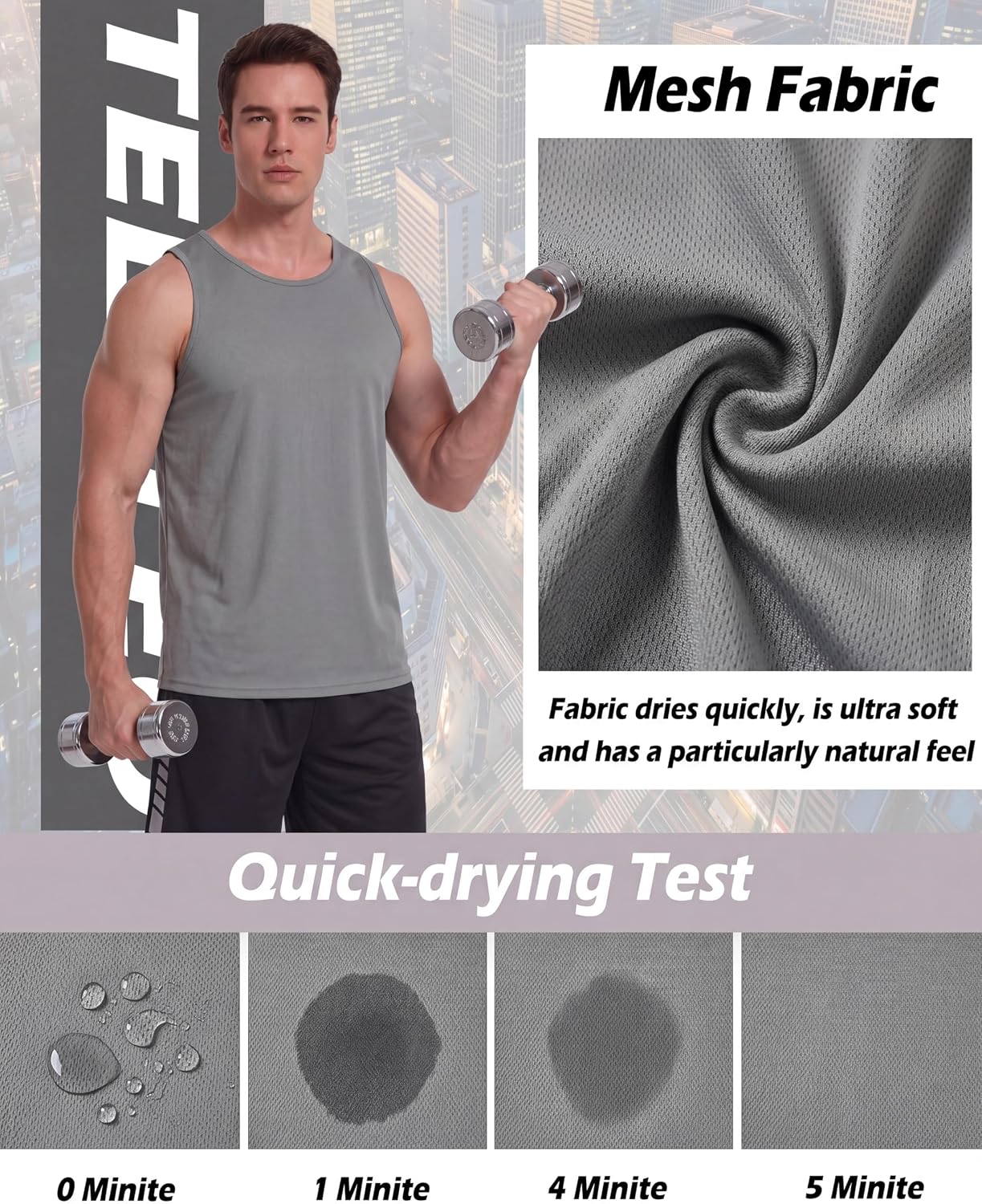 Detalle de TELALEO 5 Pack Men's Workout Tank Tops with Mesh, Quick-Dry Comfort
