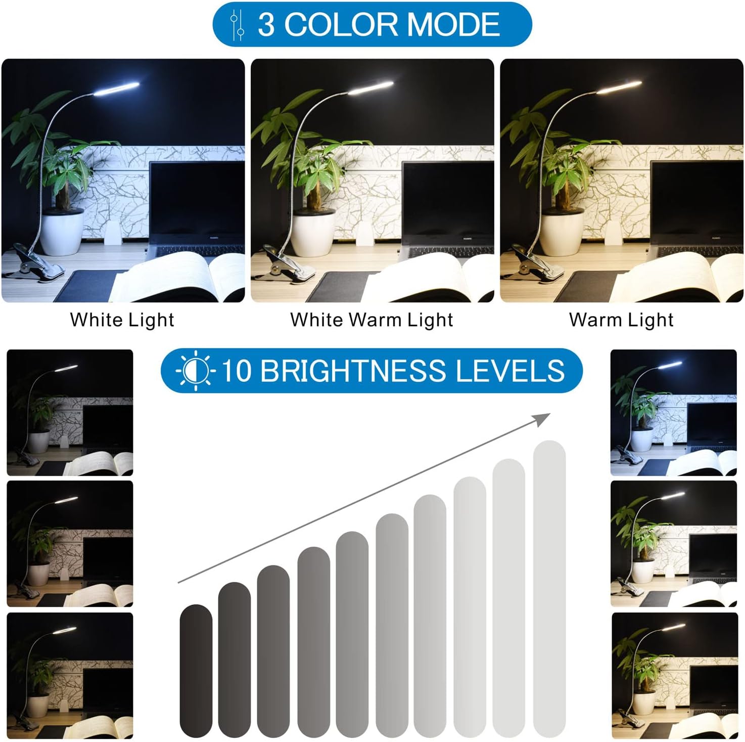 Detalle 2 de KNAMKY USB LED Desk Lamp Clip-On Reading Light