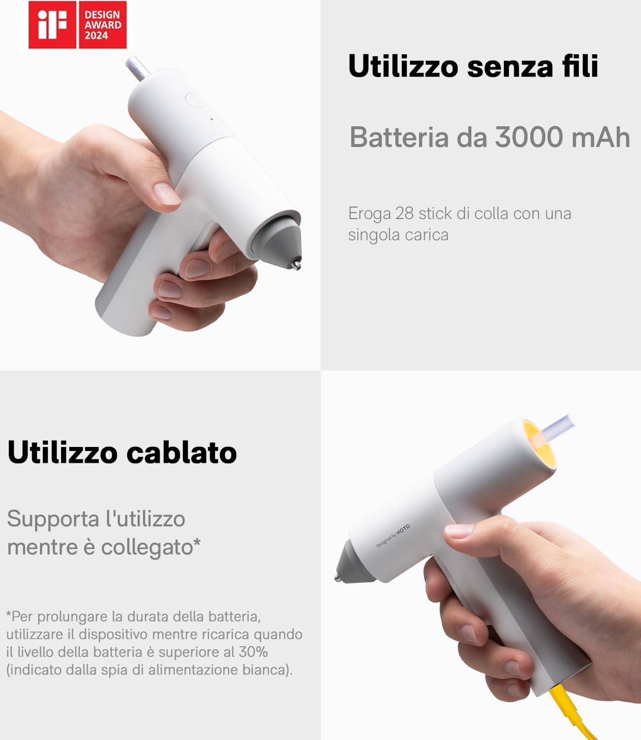 Detalle 2 de HOTO Pistola Colla a Caldo Senza Fili Pro 3000 mAh