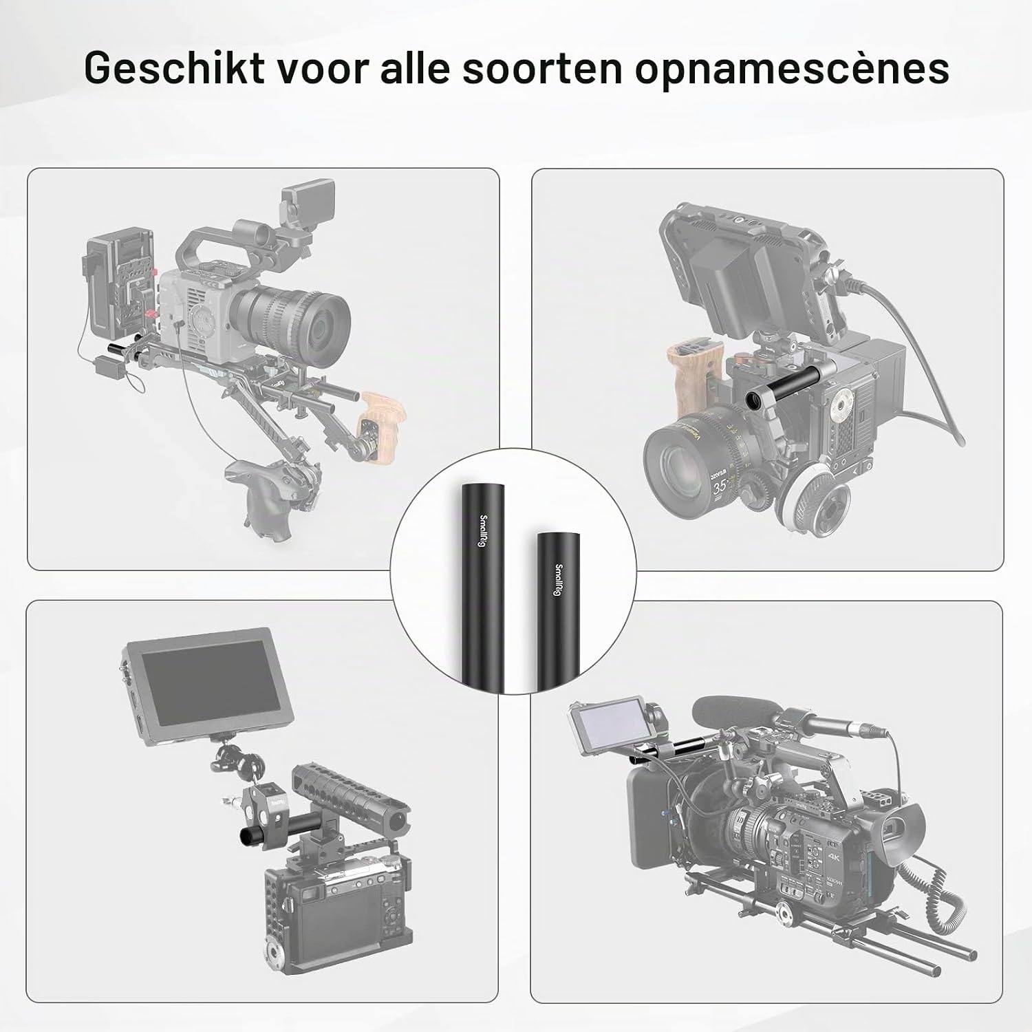 Detalle 2 de SMALLRIG 1049 aluminium 15mm-stangen van 10 cm met M12-binnendraad, 2 stuks