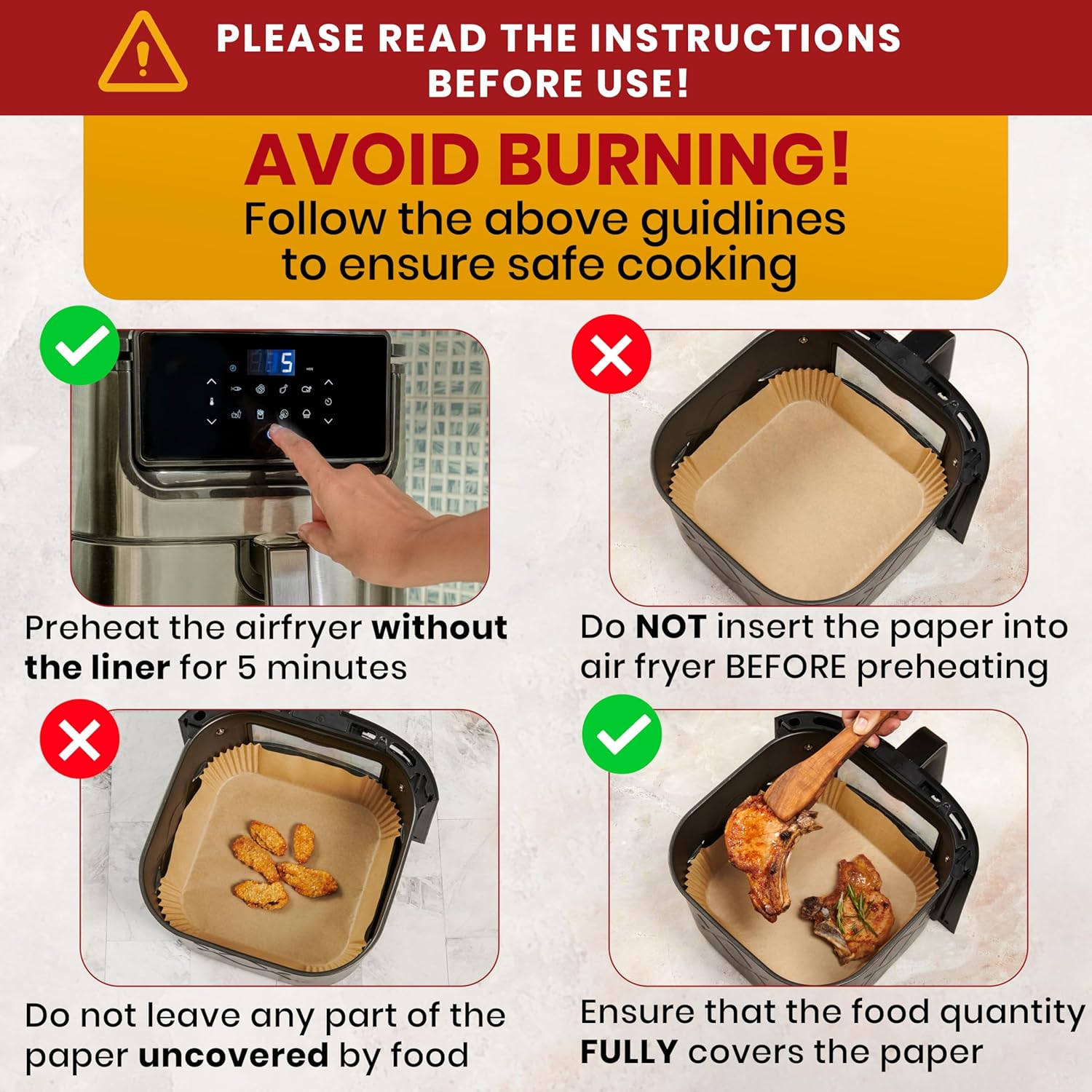 Thumbnail 6 de Baker's Signature Air Fryer Liners (50 Pack, 6.5" Square) – non-stick, oil-proof disposable liners