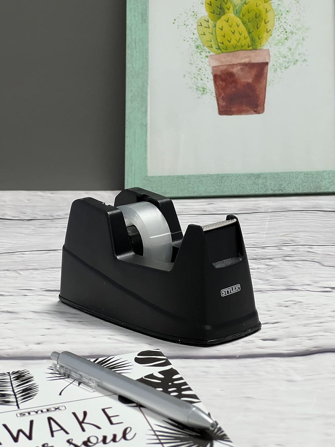 Detalle 2 de Stylex 23288 plakbanddispenser, zwart met antislipbodem en metalen mes