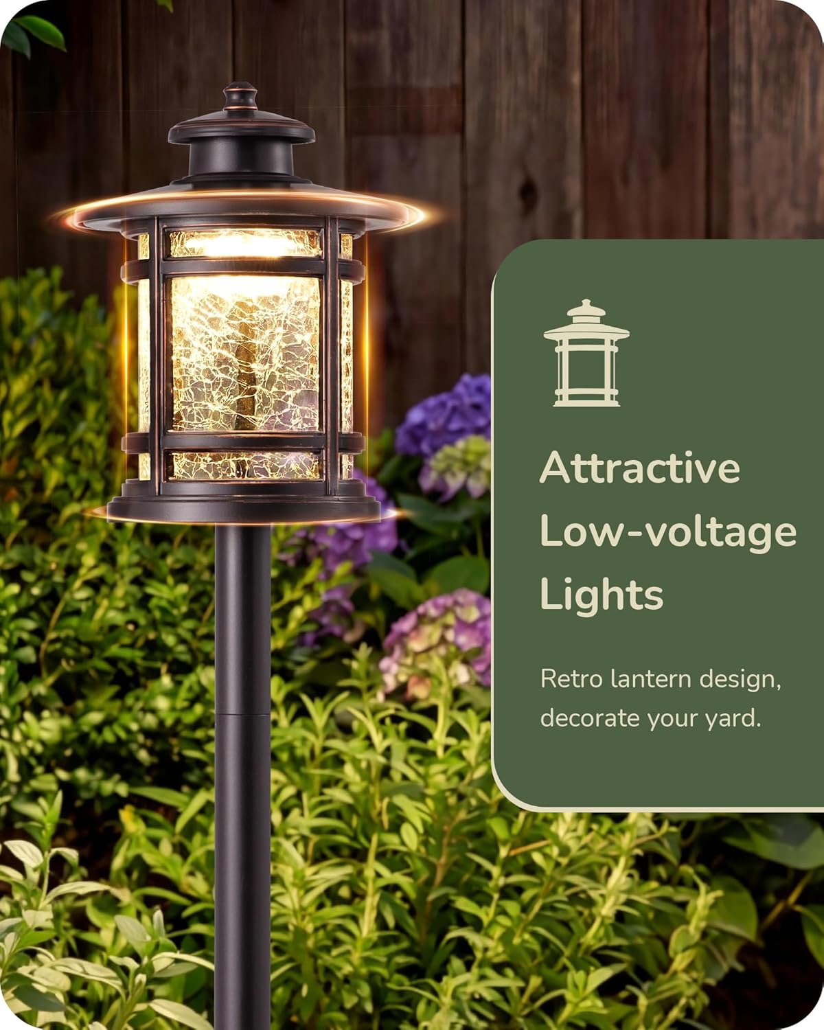 Detalle de EDISHINE HLPL04G 12-Pack Low-Voltage Path Lights, 3000K LED, Hammered Glass