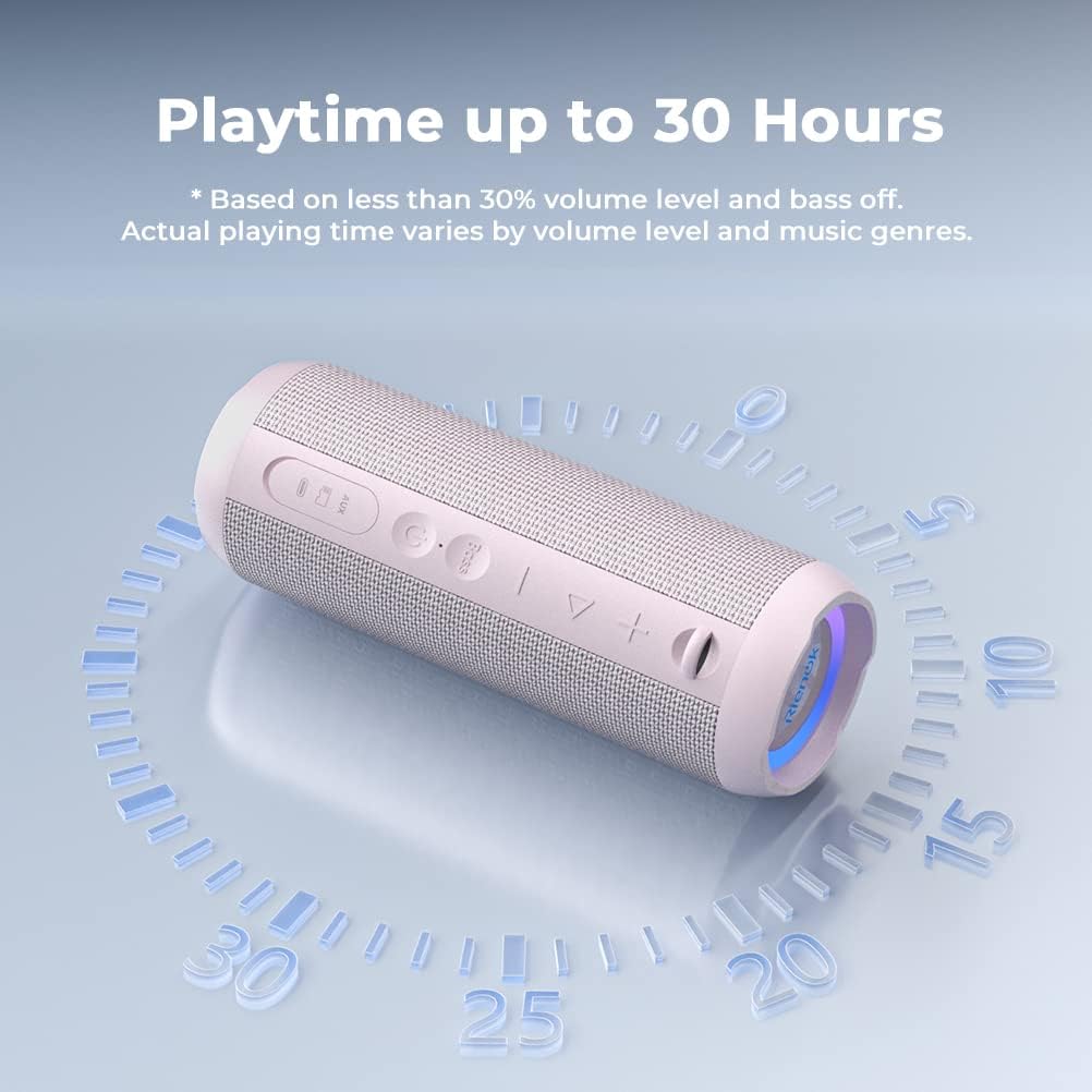 Detalle 2 de RIENOK Bluetooth Speaker 30W (IP67) Dual Pairing Wireless Speaker with Bass Boost, TF/AUX & RGB