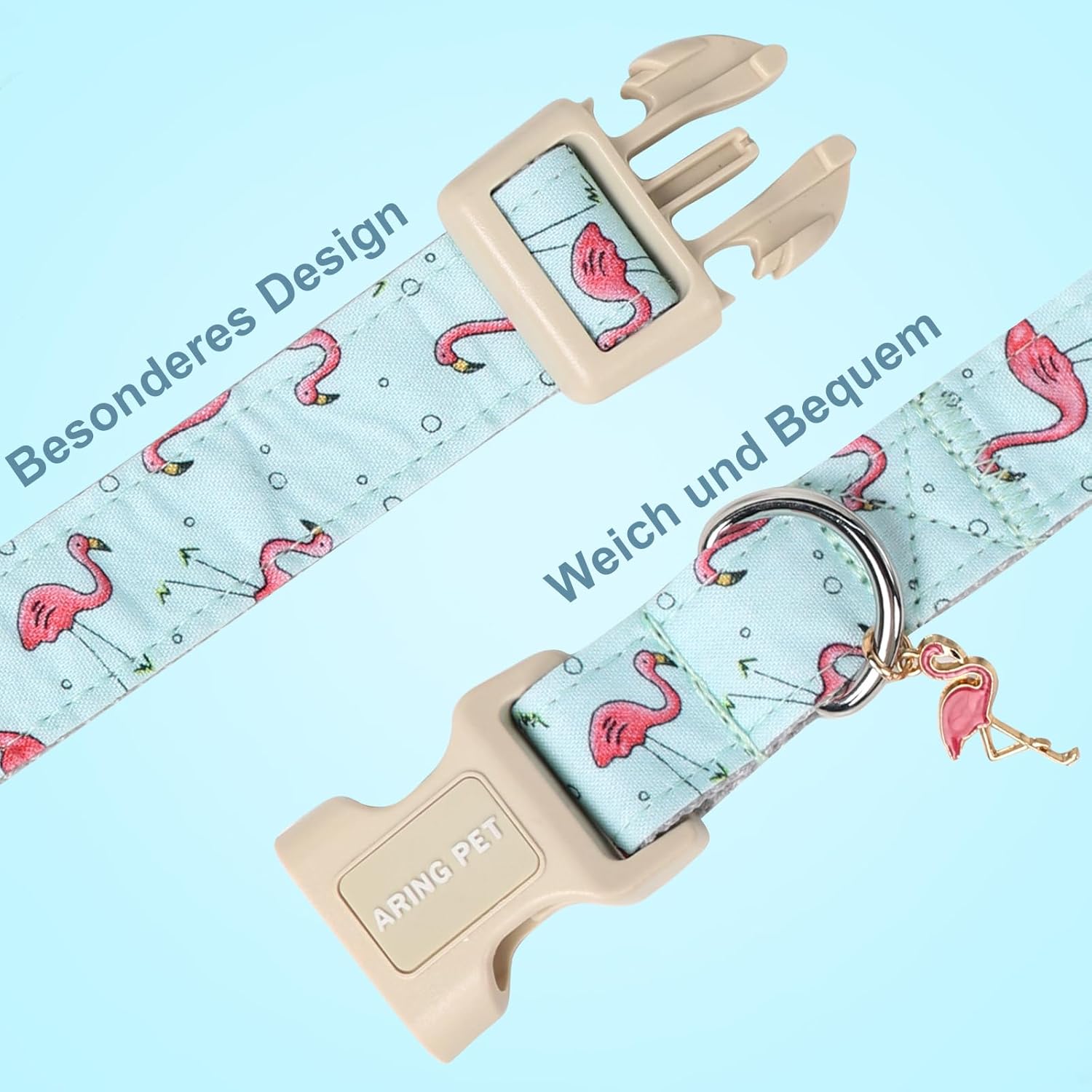 Detalle de ARING PET Flamingo Hundehalsband – Baumwollhalsband mit Schnellverschluss, Größe S