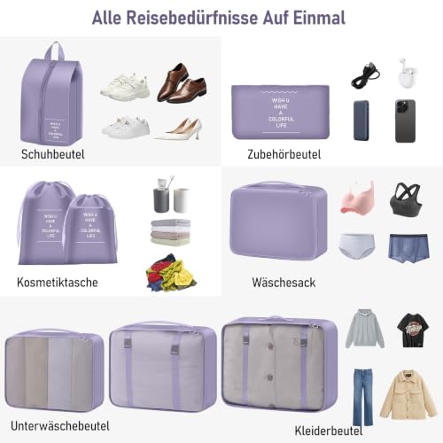 Detalle de TXBOBECO Koffer Organizer Set, 10-teiliges Packwürfel-Set für Reisekoffer – Dunkelviolett