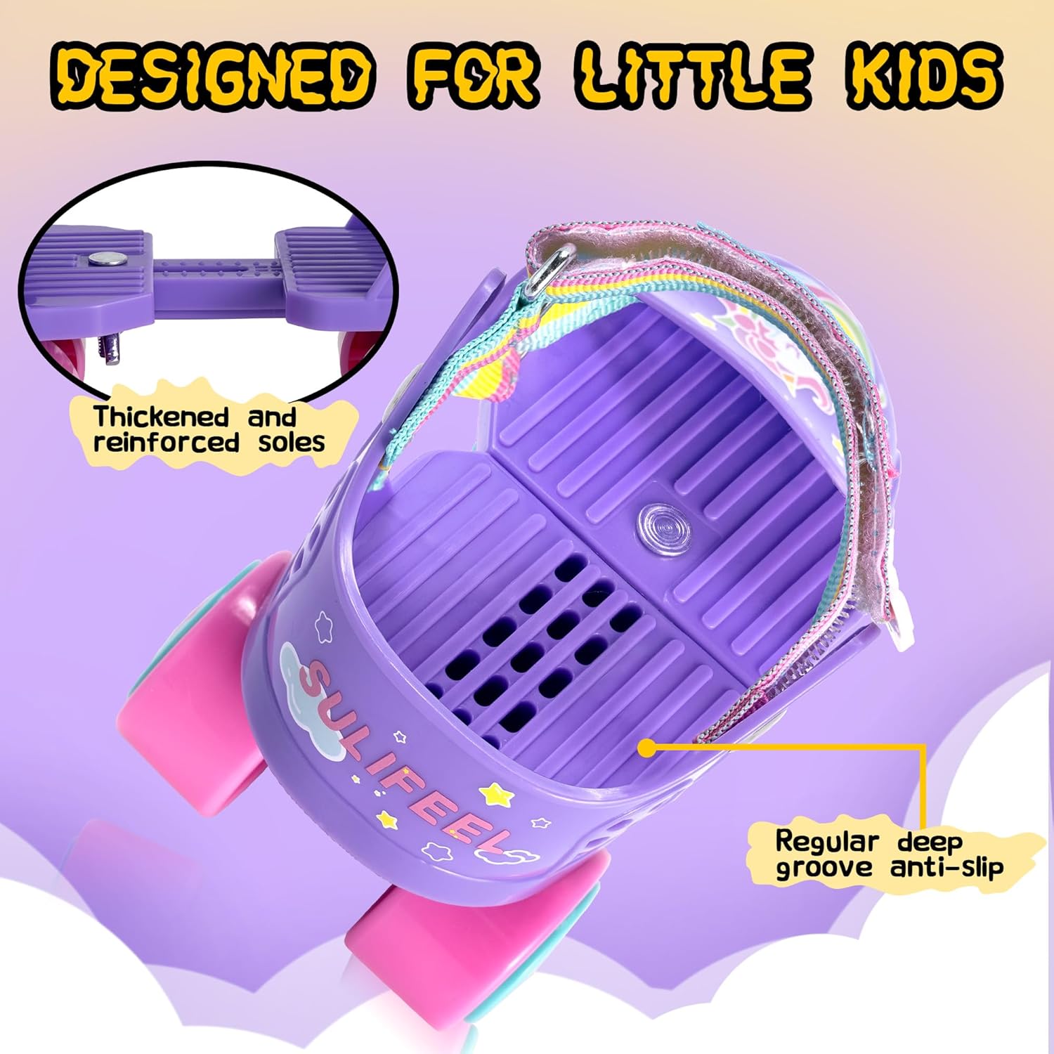 Thumbnail 3 de SULIFEEL Kids Adjustable Quad Roller Skates for Ages 2–5: Toddler Beginner Skates with Cartoon Design