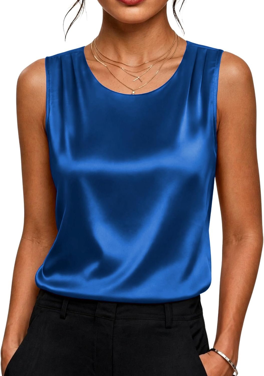Thumbnail 6 de Zeagoo Satin Tank Top for Women, Pleated Sleeveless Crewneck Blouse