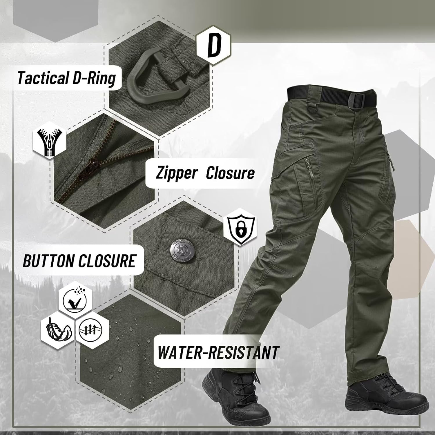 Thumbnail 3 de TACVASEN Military Cotton Men's Outdoor Hiking Trousers with Multi-Pockets