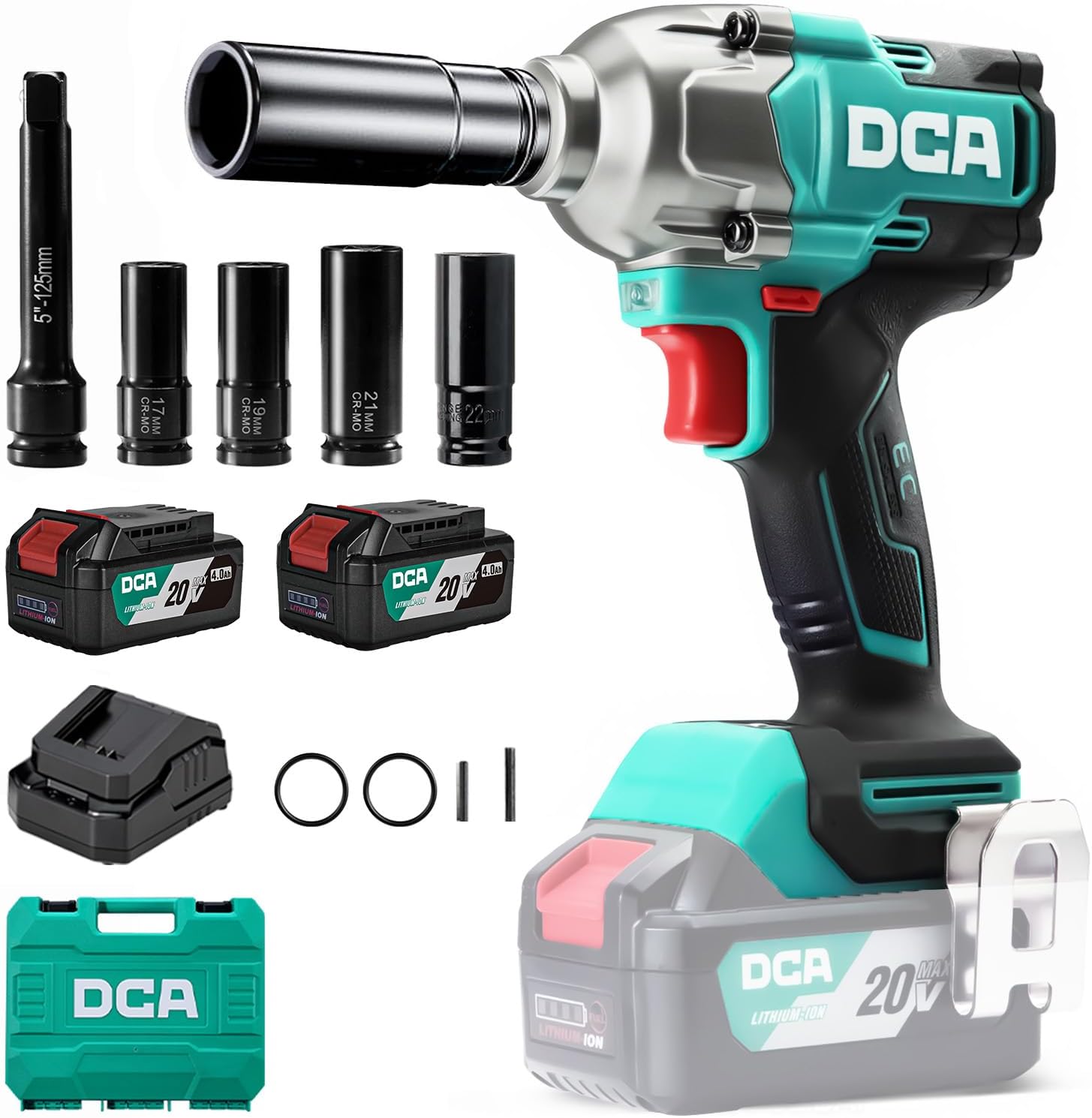 Detalle de DCA Avvitatore a impulsi brushless 20V con batteria 4,0 Ah e attacco 13 mm con anello Hog