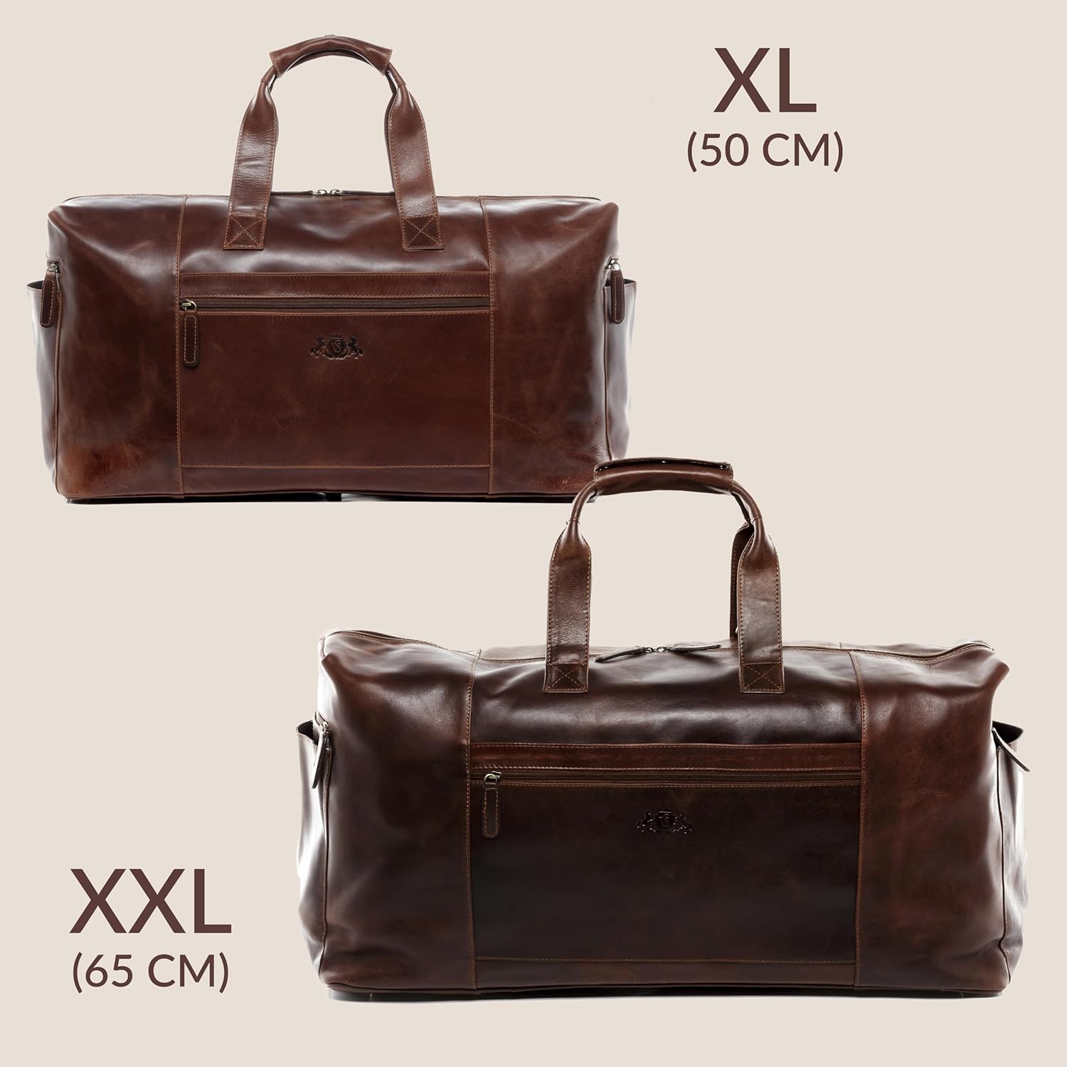 Detalle de SID & VAIN Bristol XL Reisetasche aus echtem Leder – Handgefertigt, groß & vielseitig
