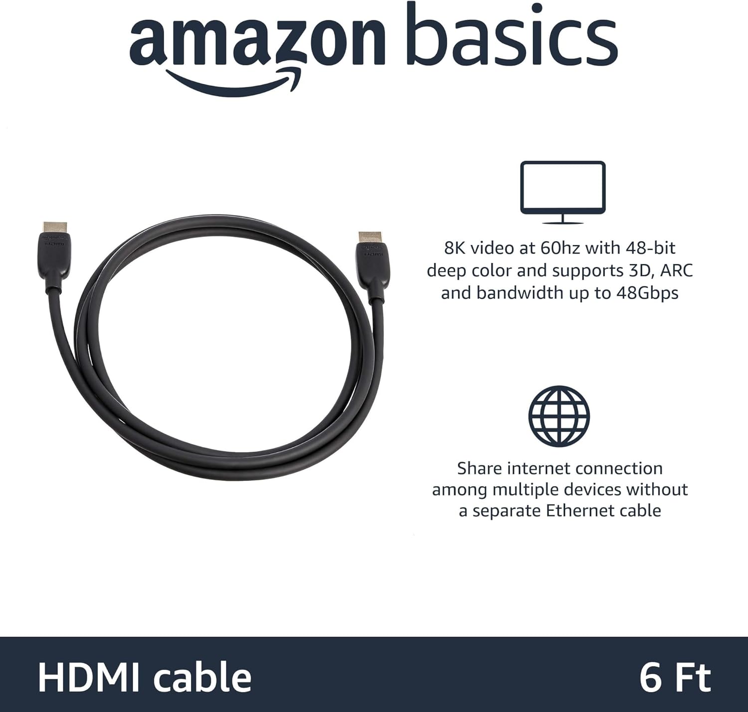 Detalle 2 de Amazon Basics HDMI 2.1 Cable 80-pack, 6 ft
