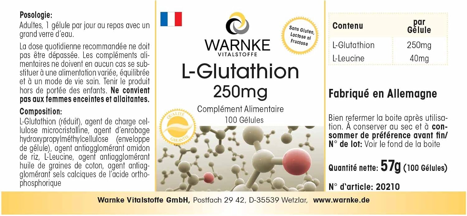 Detalle 2 de Warnke Vitalstoffe L-Glutatión 250mg 💊, 100 cápsulas