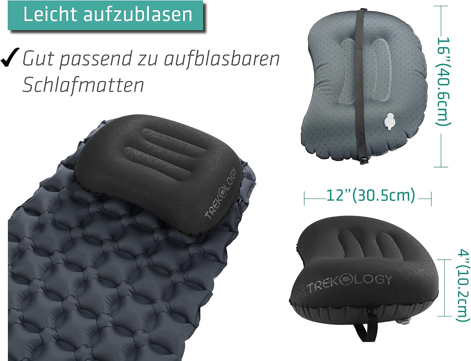 Detalle de TREKOLOGY ALUFT 2.0 aufblasbares Kopfkissen für Camping & Backpacking (ultraleicht, ca. 110 g)