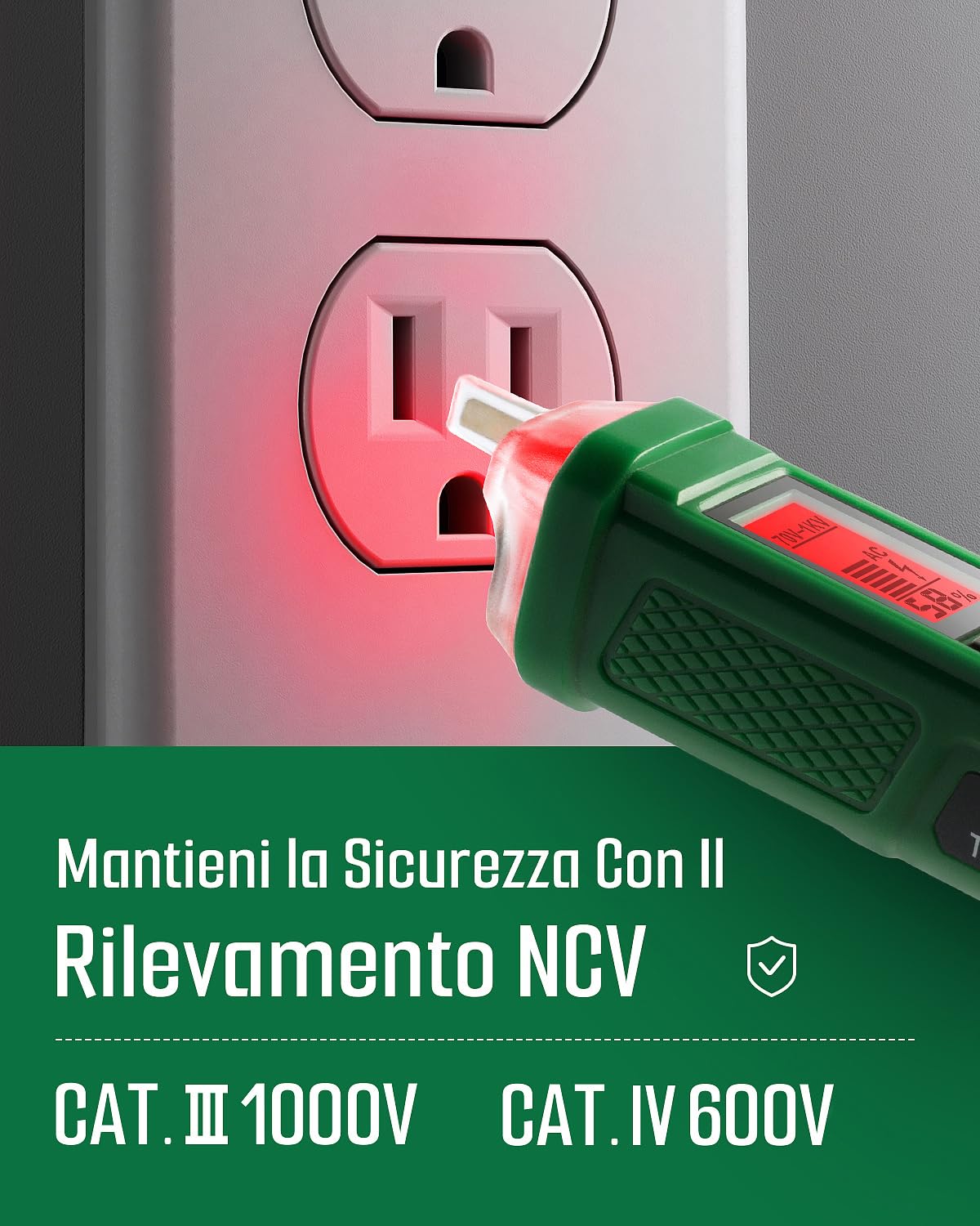 Thumbnail 1 de TESMEN TN-213: penna rilevatore di tensione cercafase senza contatto con display LCD e torcia (verde)