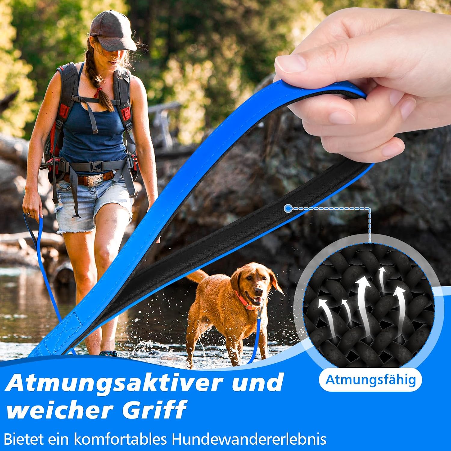 Detalle de X XBEN Wasserfeste Schleppleine für Hunde mit abschließbarem Karabiner (3–30 m), Neon Blau