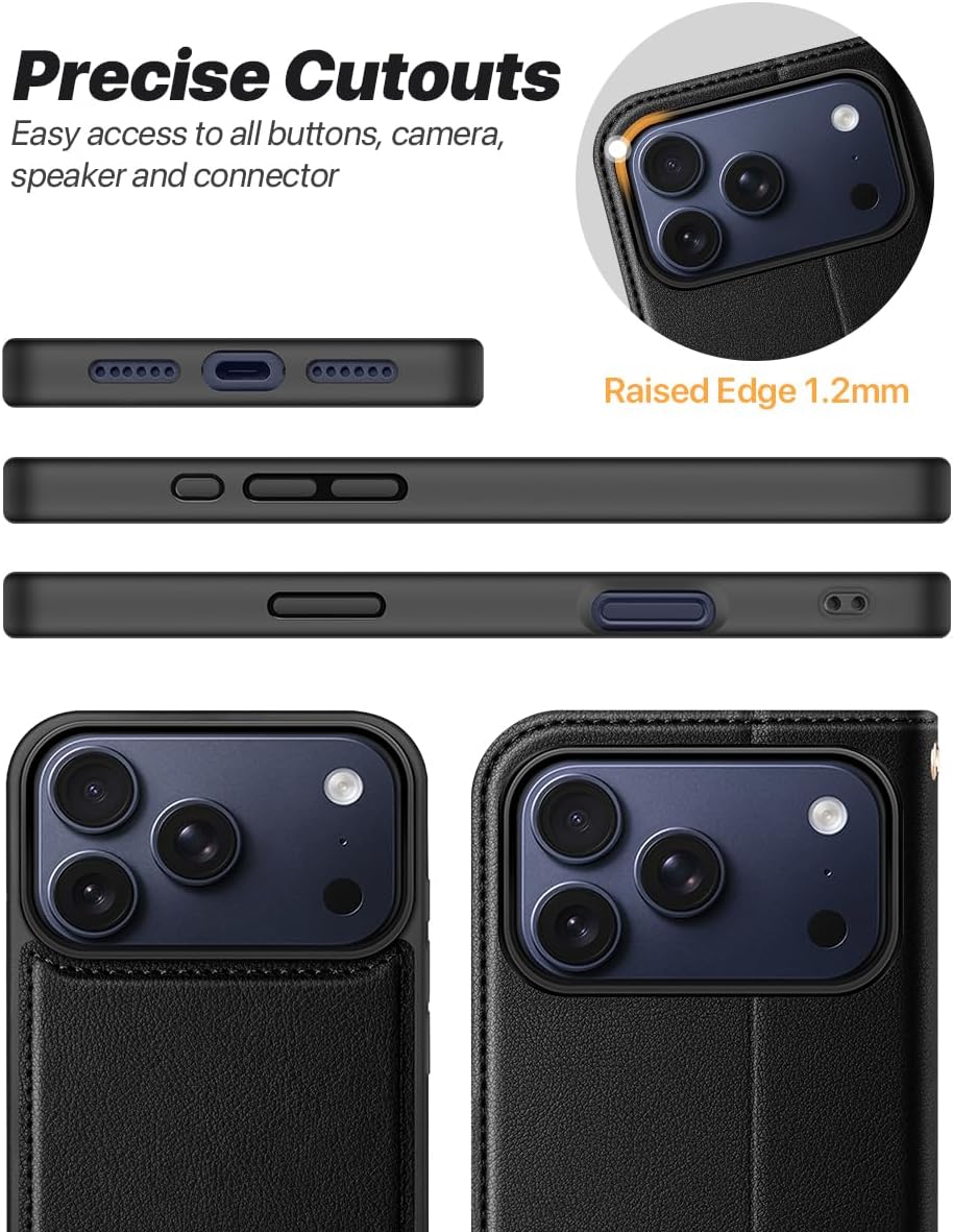Thumbnail 5 de OCASE Handyhülle für iPhone 17 Pro Max – 2-in-1 Magnetische Premium PU Leder Hülle mit Kartenfach, RFID-Schutz und Standfunktion (Schwarz, Litschi)