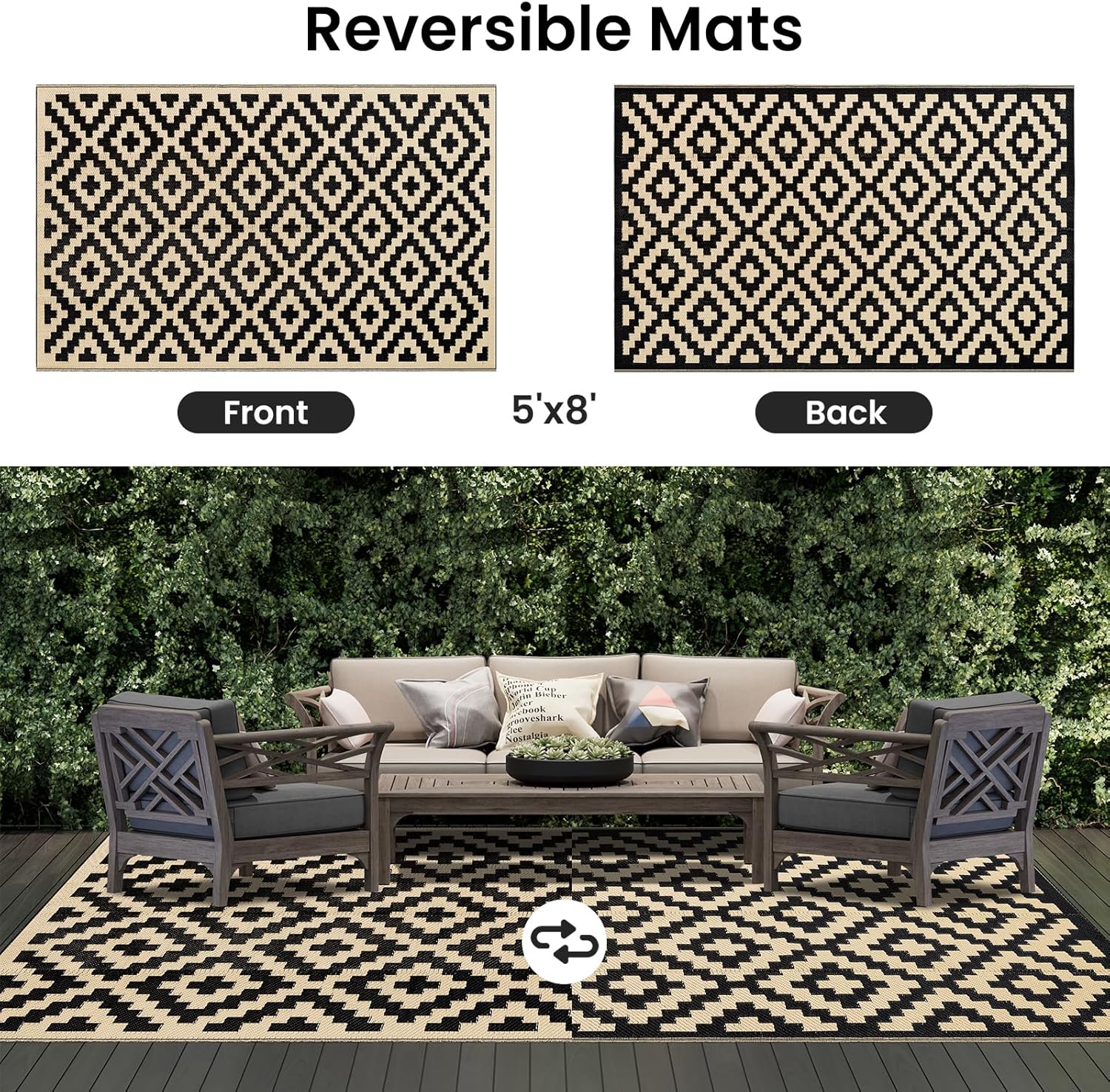 Detalle de Smiry Waterproof Outdoor Rug 5x8 ft — Reversible Plasic Straw Patio Rug for Outdoor & Indoor Use