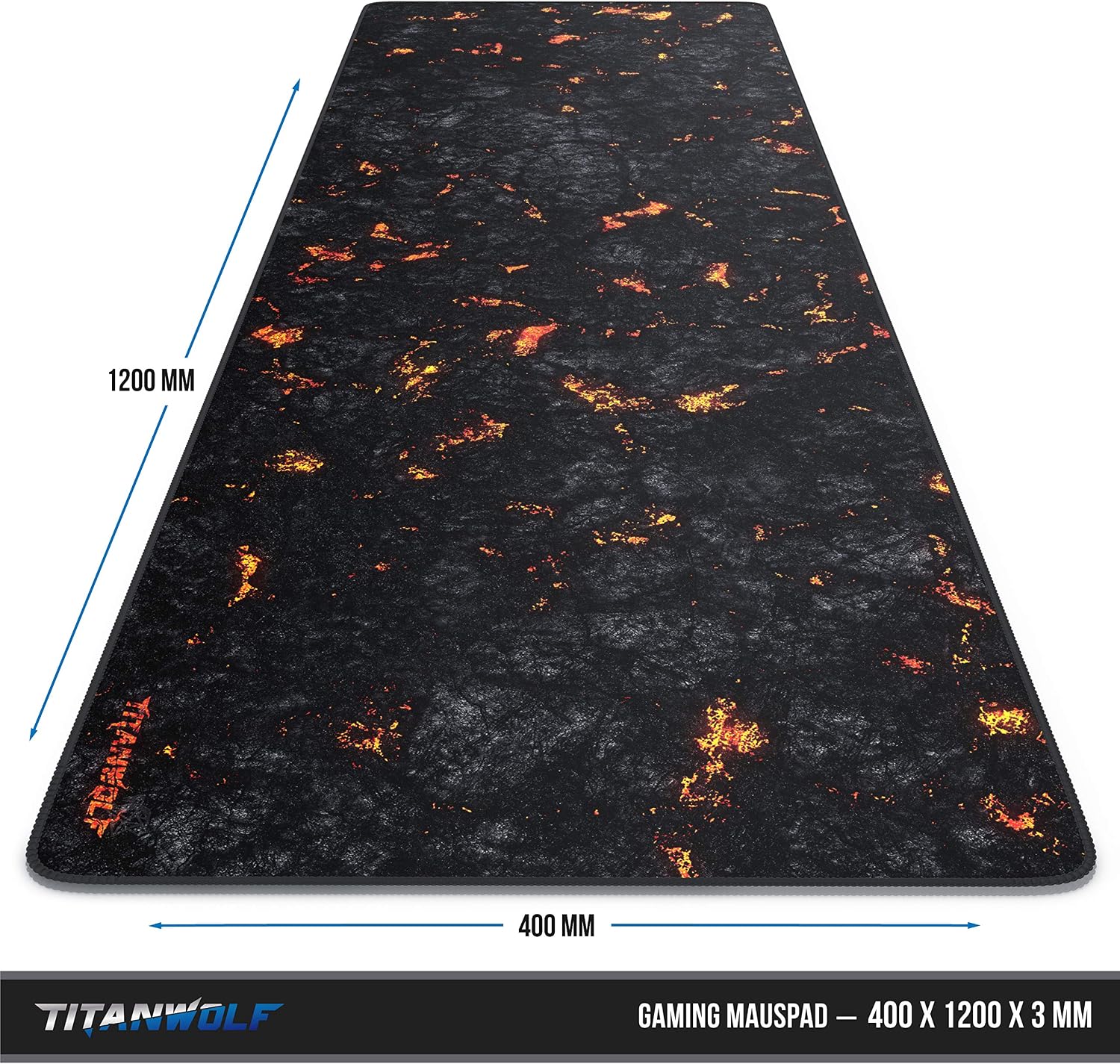 Detalle 2 de TITANWOLF Gaming-Mauspad „Titanwolf Lava“ (1200x400 mm) – XXXL Übergröße für mehr Platz und präzise Maussteuerung