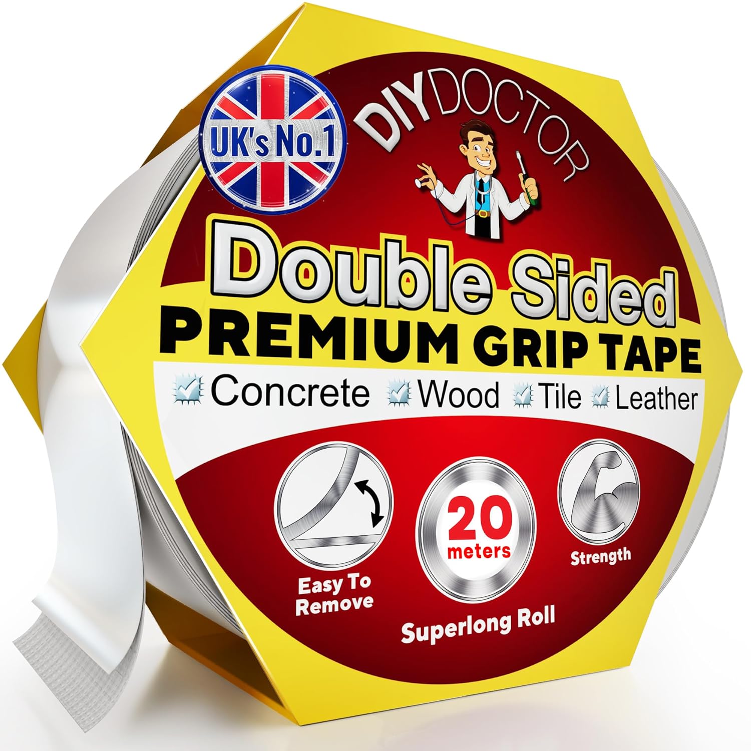 DIY Doctor Double Sided Carpet Tape Heavy Duty (20m x 21mm) – No-Residue Extra Strong Rug Grip Tape