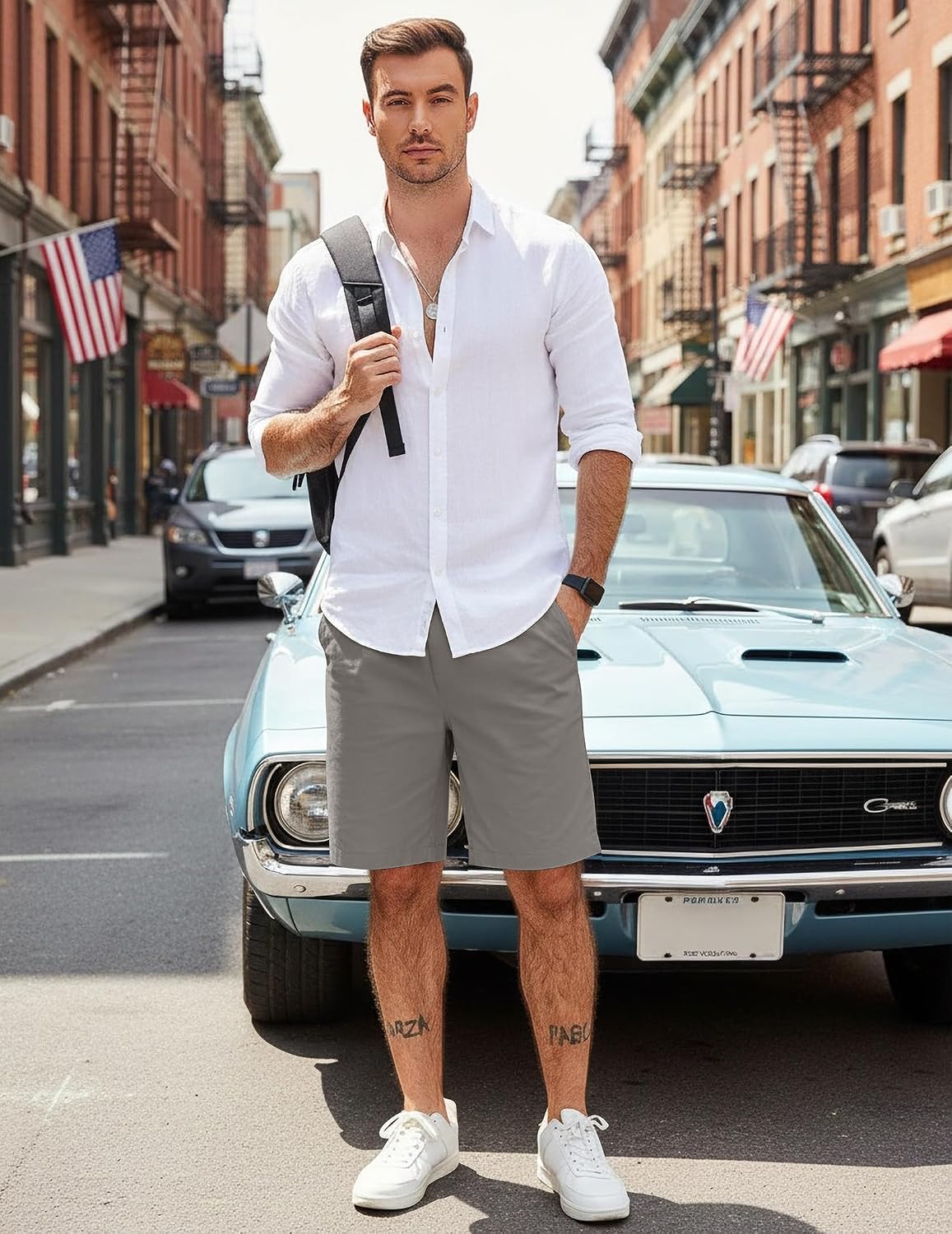 Detalle de COOFANDY Men's Casual Shorts: Lightweight Cotton Drawstring Shorts for Summer