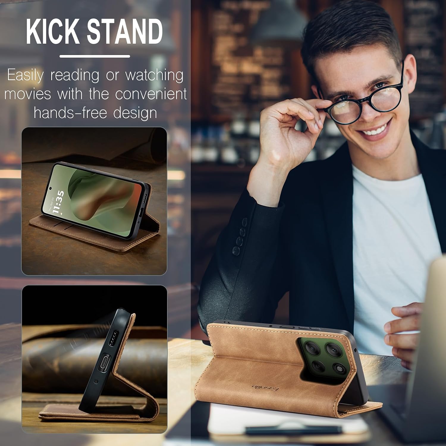 Detalle 2 de Handyhülle Motorola Moto G56 Folio Wallet braun
