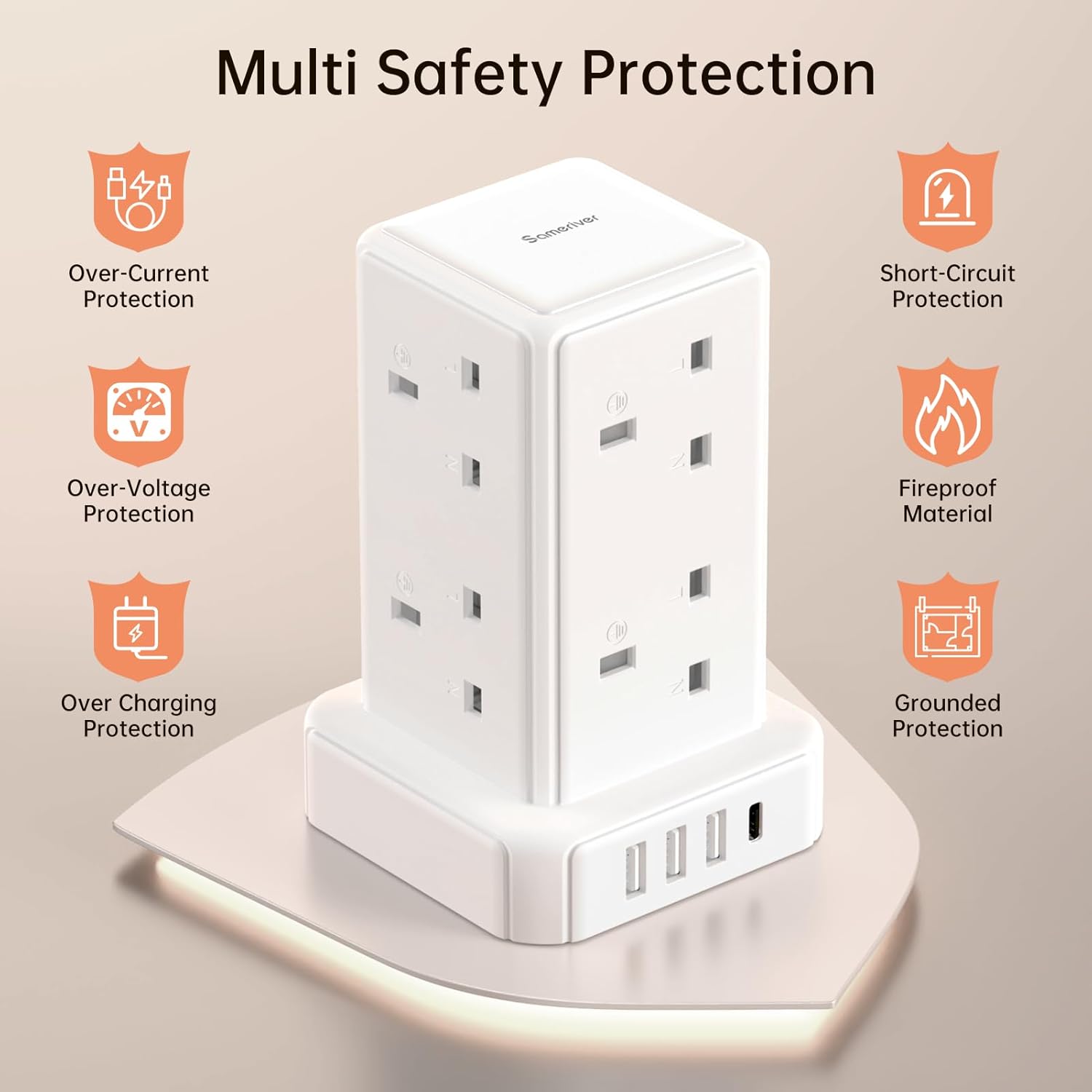 Thumbnail 4 de Tower Extension Lead 5M — 8 AC Outlets and 4 USB Ports with Surge Protection