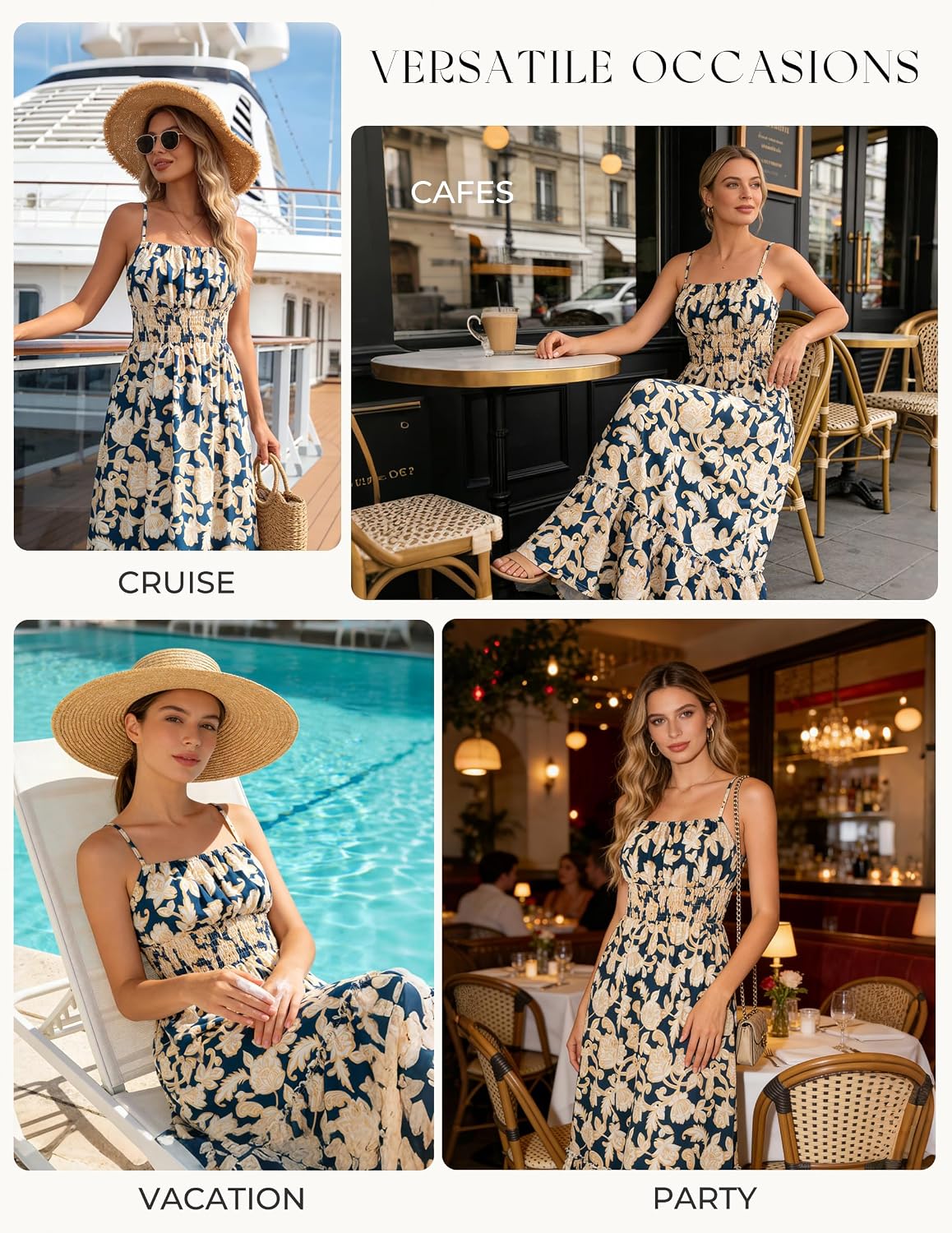 Thumbnail 3 de Grace Karin Smocked Floral Maxi Dress
