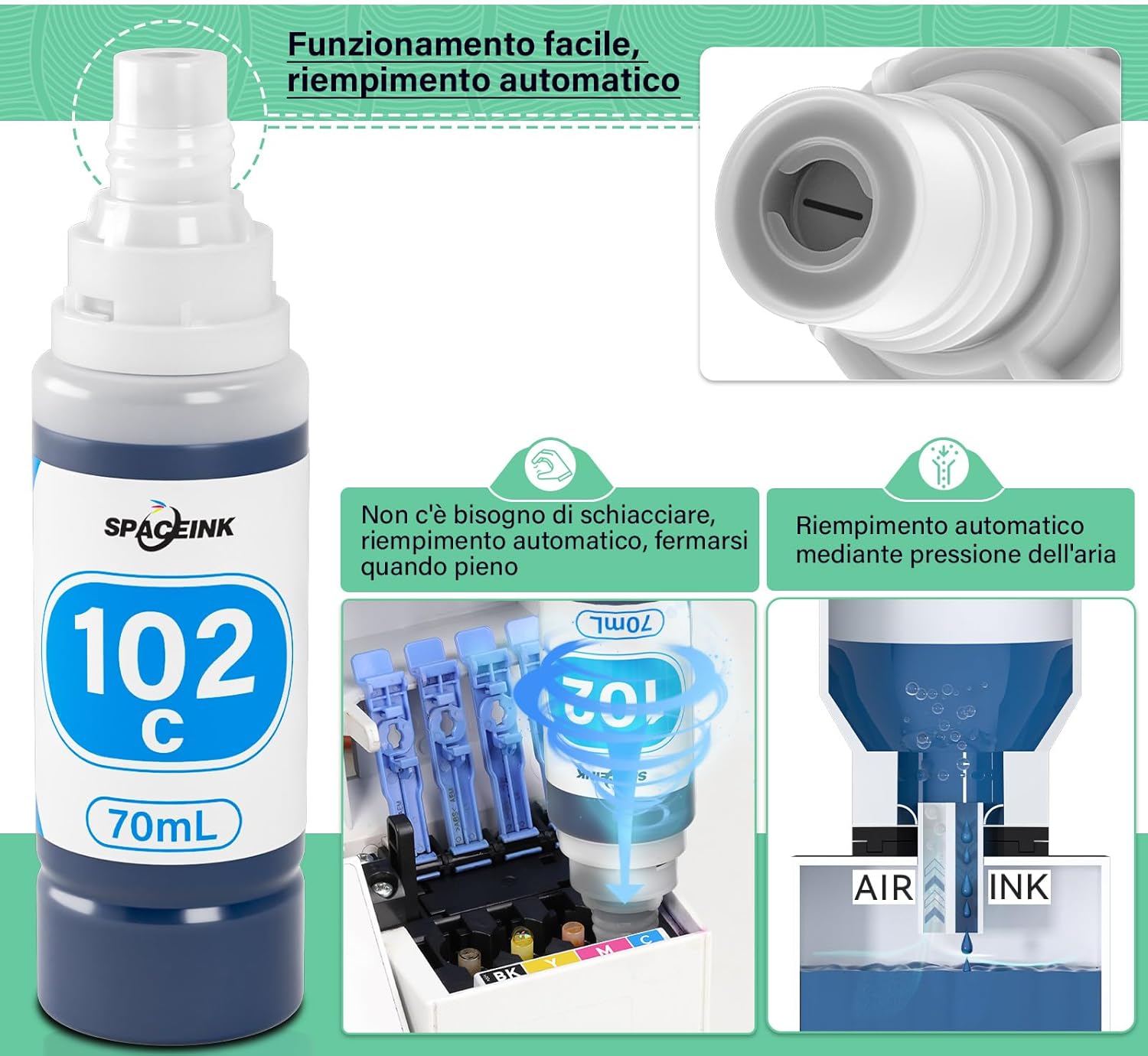 Thumbnail 1 de Spaceink Inchiostro 102 Compatibile con Epson ET-2851/ET-3850/ET-4850… Pack Multicolore 5 Flacone