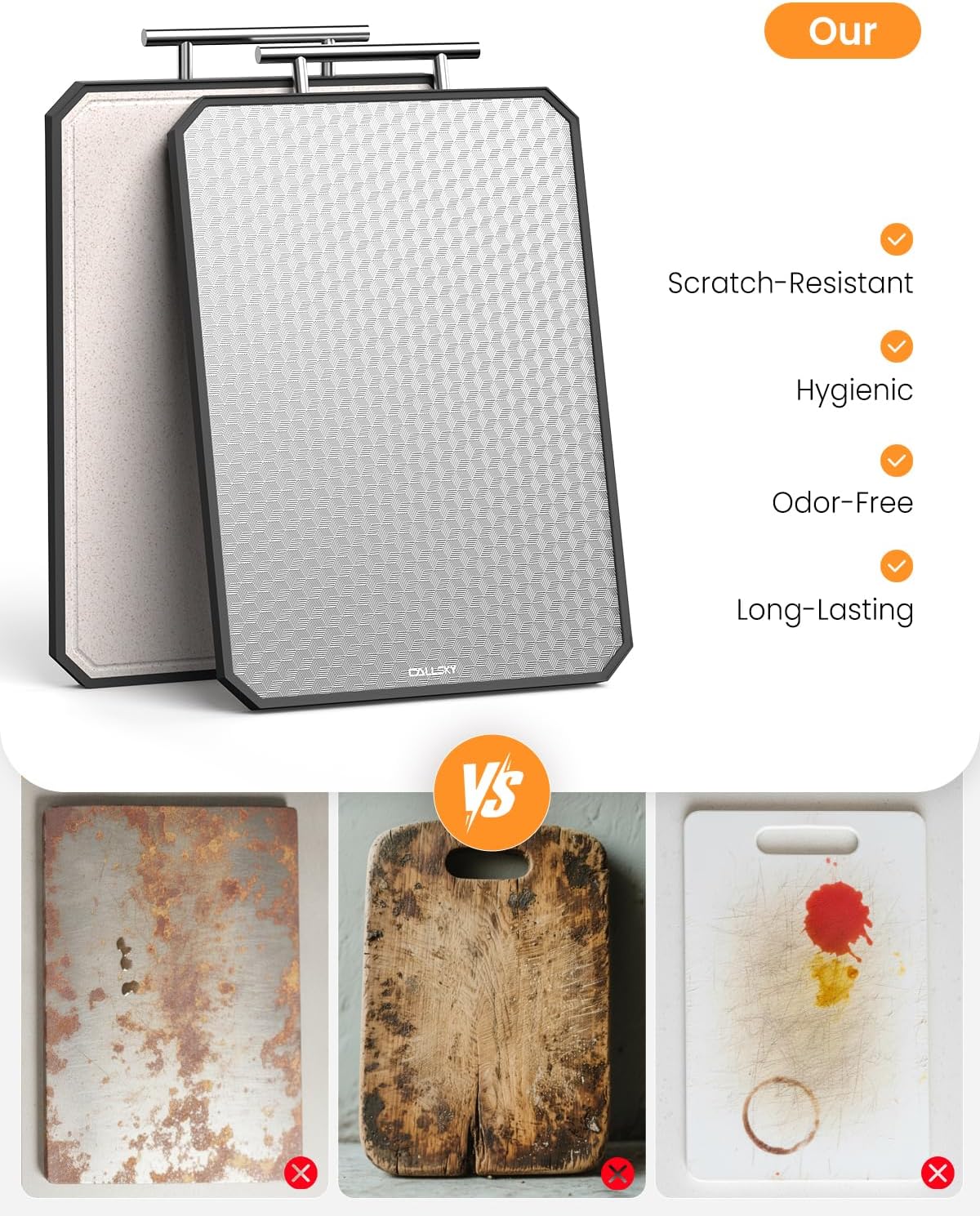 Thumbnail 4 de Callsky Titanium Chopping Board, 41.5x28x2cm – Double Sided, Anti-Scratch Titanium & Quiet Wheat Straw with Juice Groove