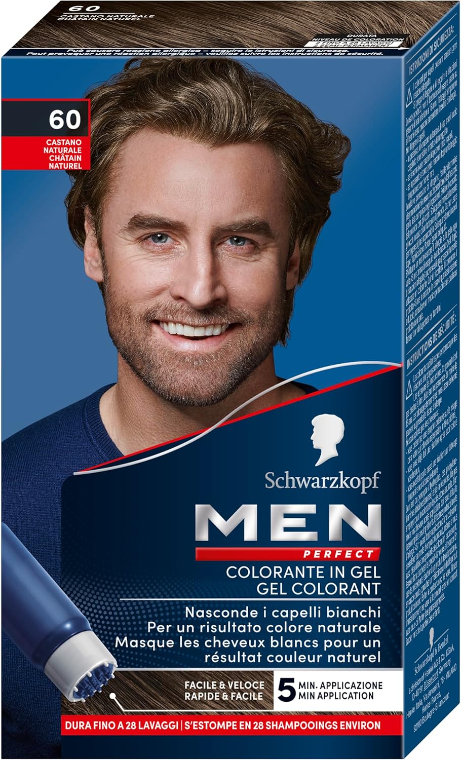 Detalle de Schwarzkopf Men Perfect Tinta Colorante in Gel 60 Castano Naturale: copertura dei capelli bianchi con effetto naturale