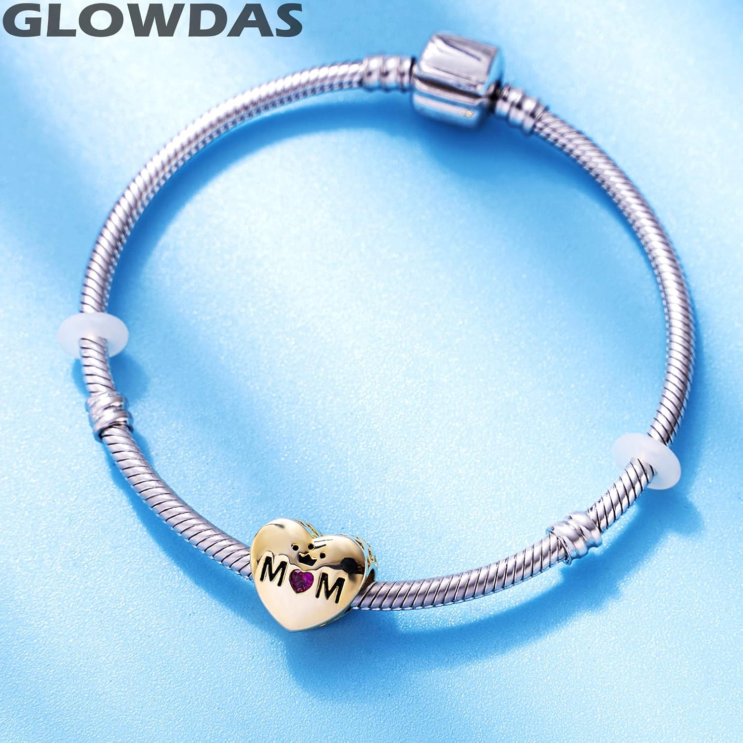 Detalle de GLOWDAS Mothers Day Series Charms – 925 Sterling Silver Mummy Charm for Bracelets