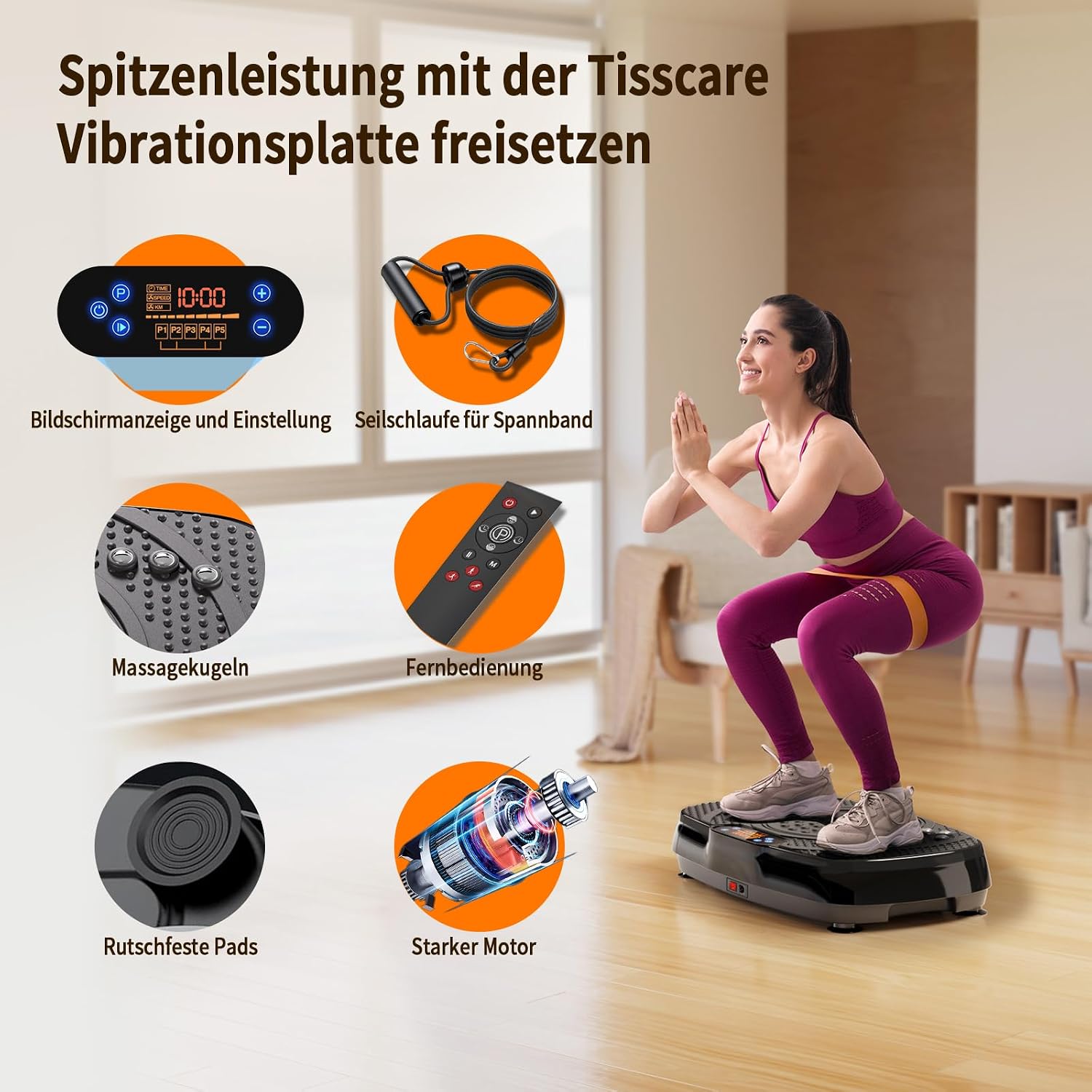Thumbnail 6 de TISSCARE Vibrationsplatte | Rüttelplatte für Zuhause – 120 Stufen, 5 Modi, bis 400 lbs