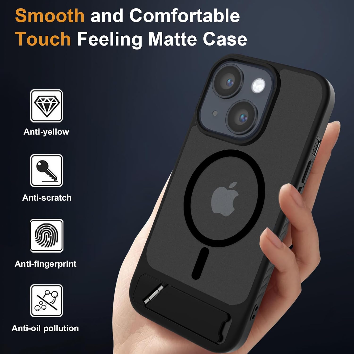 Thumbnail 5 de Coque magnétique jrester pour iPhone 13 avec support + protections écran et caméra (TPU/PC) – Noir
