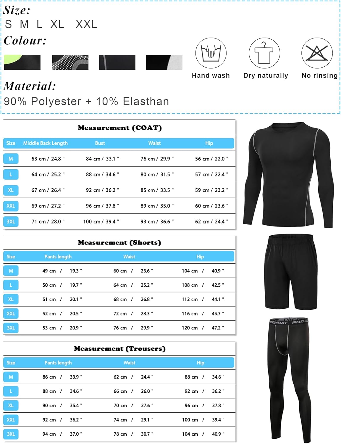 Thumbnail 4 de Terecey Ensemble Compression Homme 3 Pièces – T-Shirt à Manches Longues, Legging et Short pour Running et Musculation